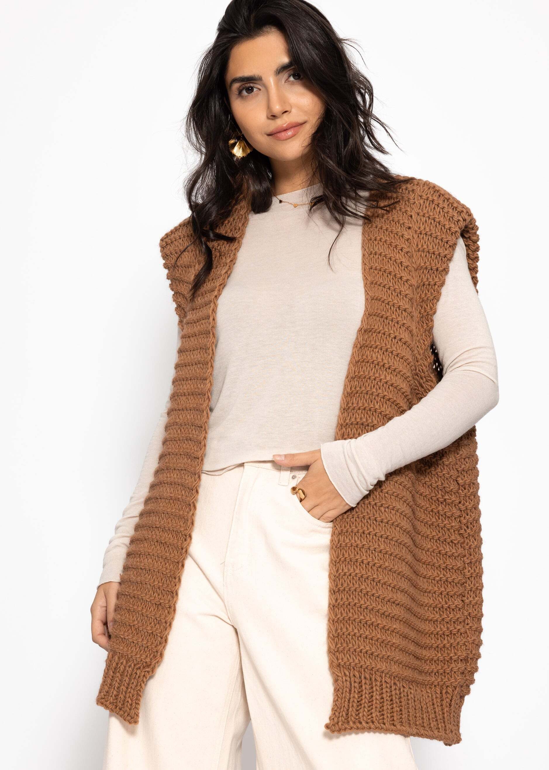 SASSYCLASSY Kurzweste Lange ärmellose Strickweste für Damen Weste aus grobe günstig online kaufen