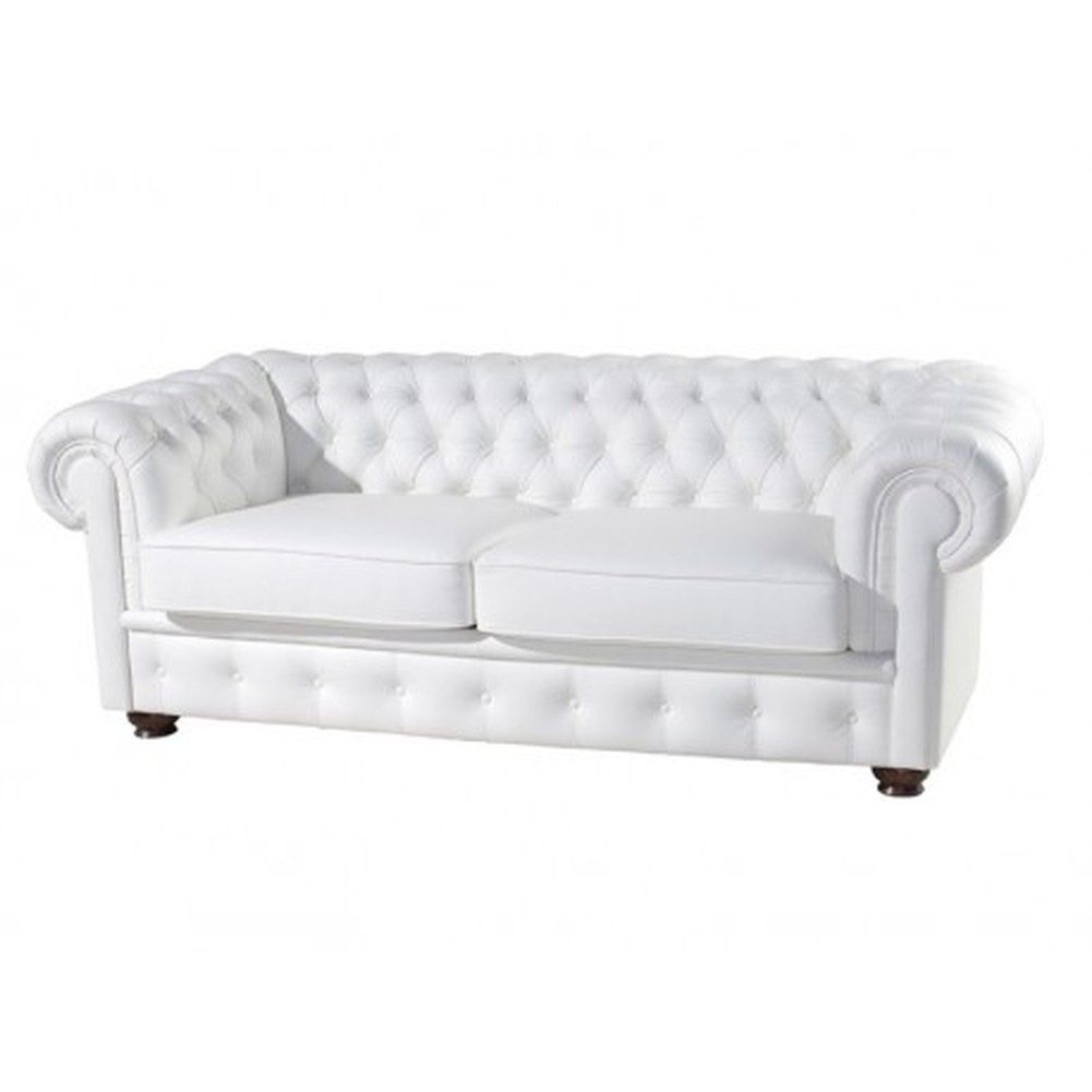 JVmoebel Chesterfield-Sofa Weiße Relax-Couch mit Lederbezug und Polyätherschaum-Polsterung, Packung, Made in Europa
