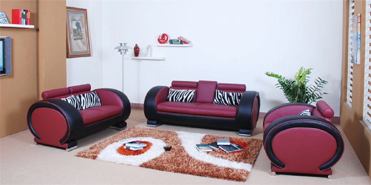 JVmoebel Sofa Sofas Moderne Couchen Polster Leder 311 Sitzer Sofagarnitur Set Neu, Made in Europe Rot/Weiß