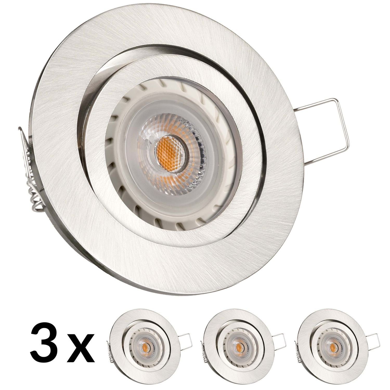 LEDANDO LED Einbaustrahler 3er LED gebürstet Markenstrahle mit Silber Einbaustrahler LED GU10 Set