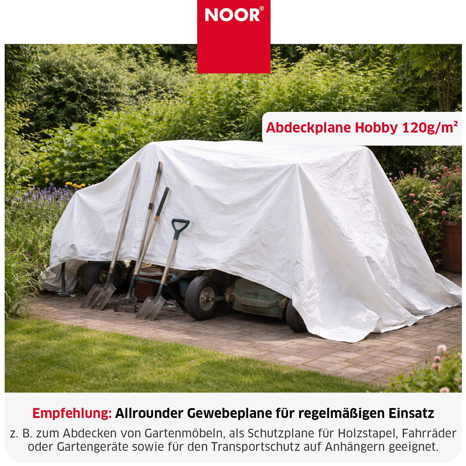 NOOR Schutzplane HOBBY - vielseitige Abdeckplane - 120g/m², Gewebeplane Garten - wasserdicht - Ösen, verstärkte Ecken & Ränder – Bild 2 von 5