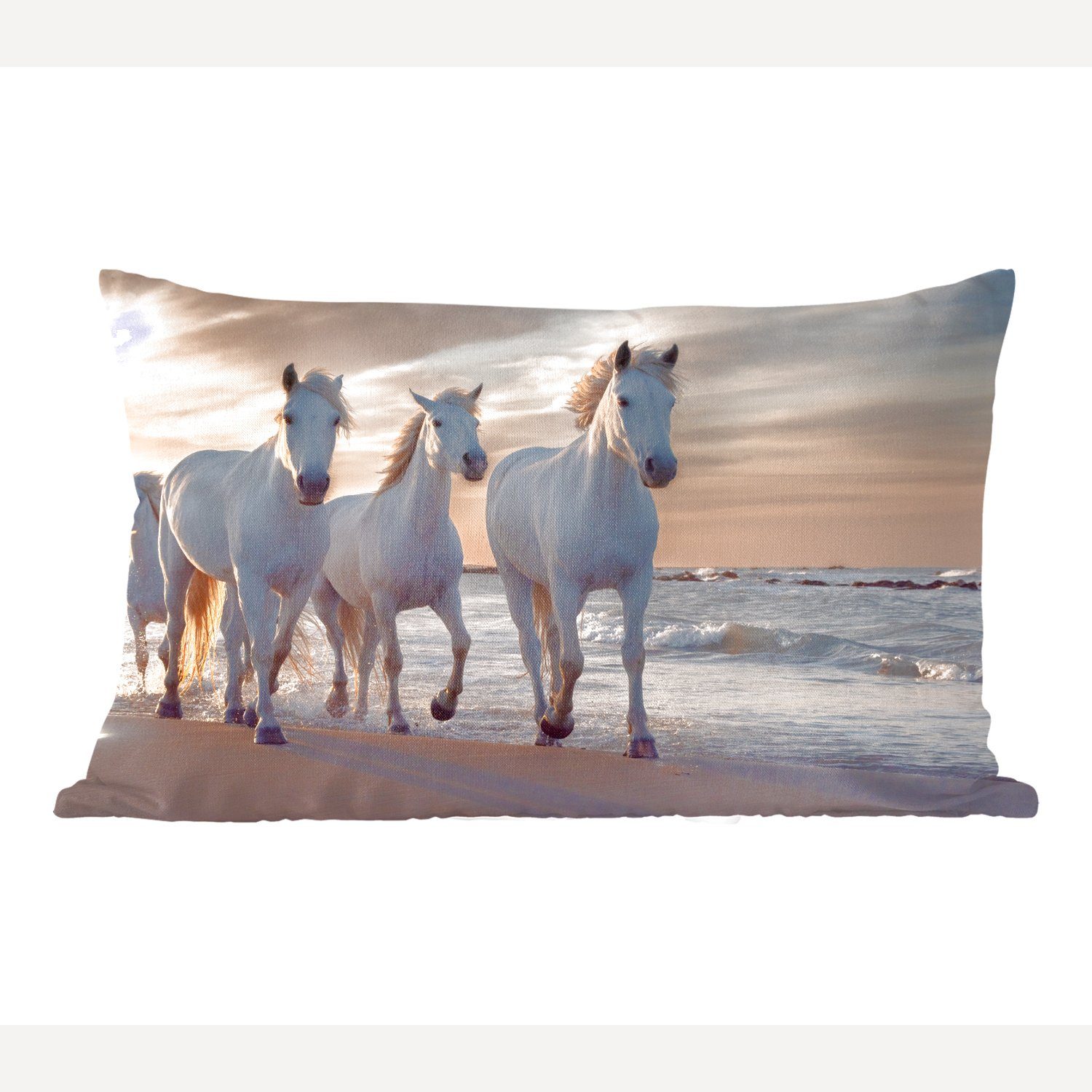 Pferde Dekokissen Sonne Strand Meer, MuchoWow - Wohzimmer - Zierkissen, Dekokissen - Füllung, Dekoration, Schlafzimmer mit