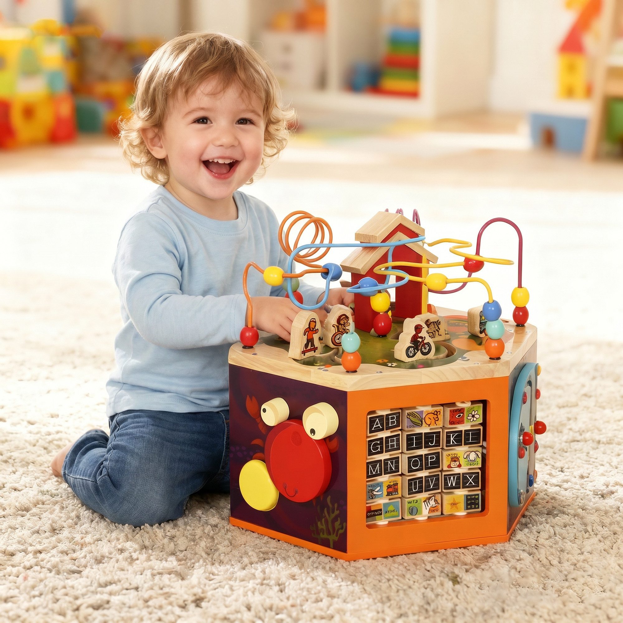 AIYAPLAY Motorikwürfel Motorikschleife, Perlenlabyrinth, Motorikspielzeug, Lernspielzeug, (8-in-1 Aktivitätswürfel, 1-tlg), für Kinder ab 18 Monaten, Mehrfarbig