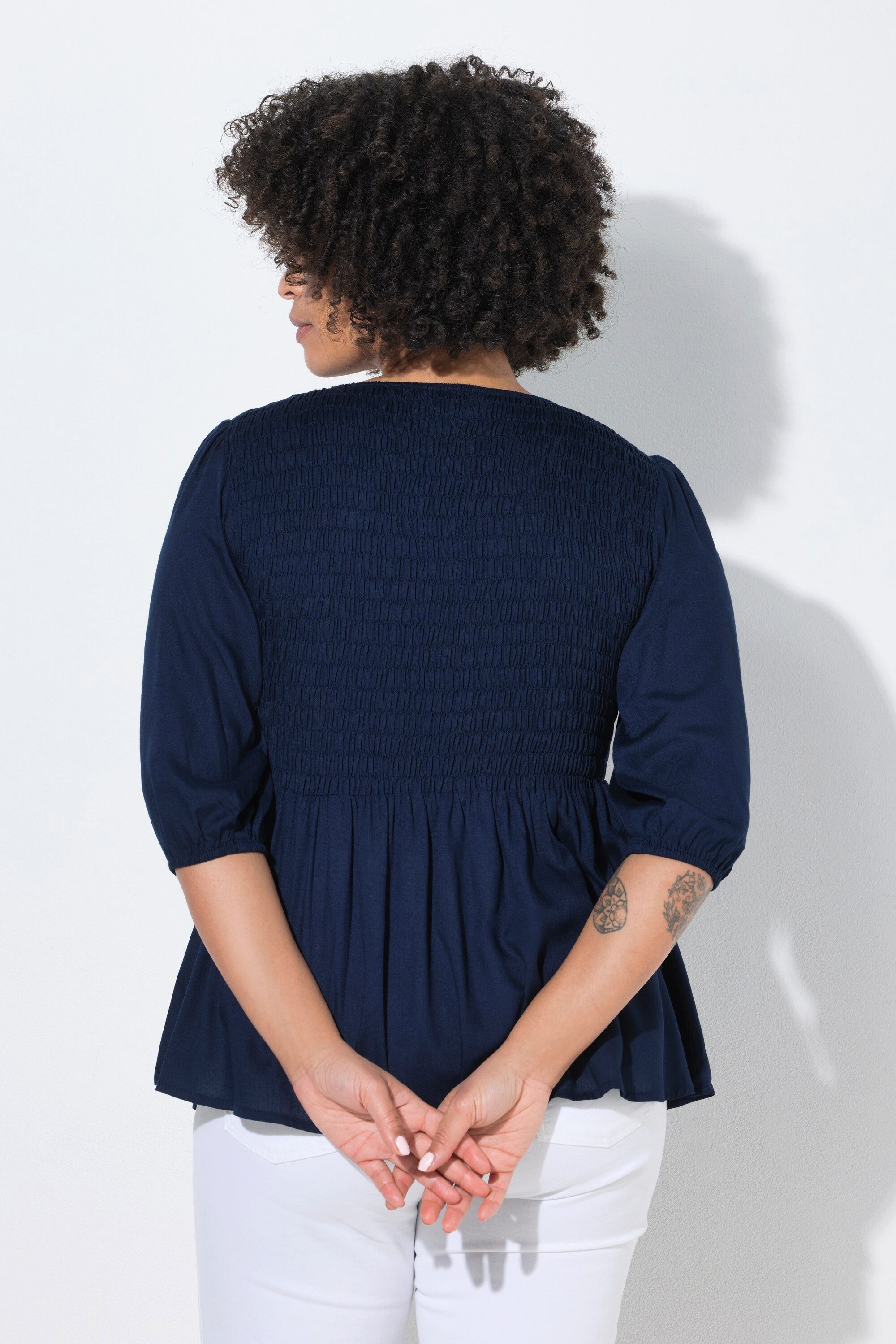 Angel of Style Longbluse Bluse A-Linie Smok-Büste 3/4-Ärmel Volant
