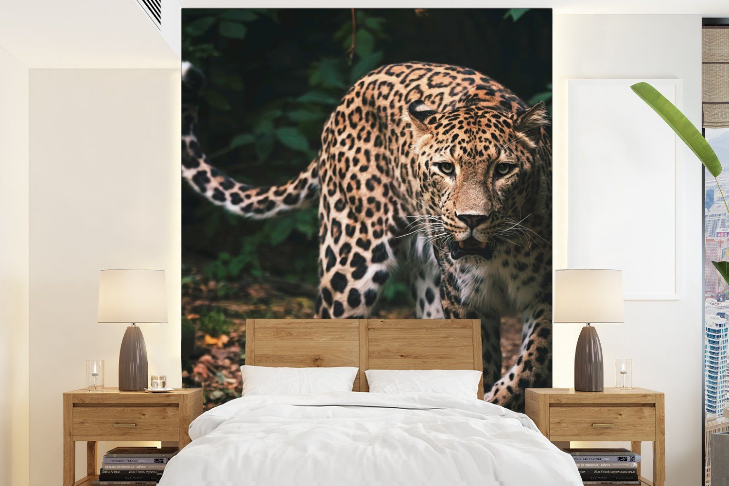 MuchoWow Fototapete Wildtiere - Leopard - Dschungel - Natur, Matt, bedruckt, (4 St), Montagefertig Vinyl Tapete für Wohnzimmer, Wandtapete