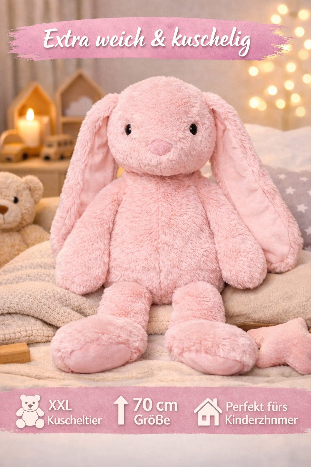 soma Kuscheltier Kuscheltier Hase XXL 70 cm Plüschtier mit langen Schlappohren weich (Set, 1-St., Geschenk-Set), Extra großes Kuscheltier mit flauschigem Plüsch und langen Ohren