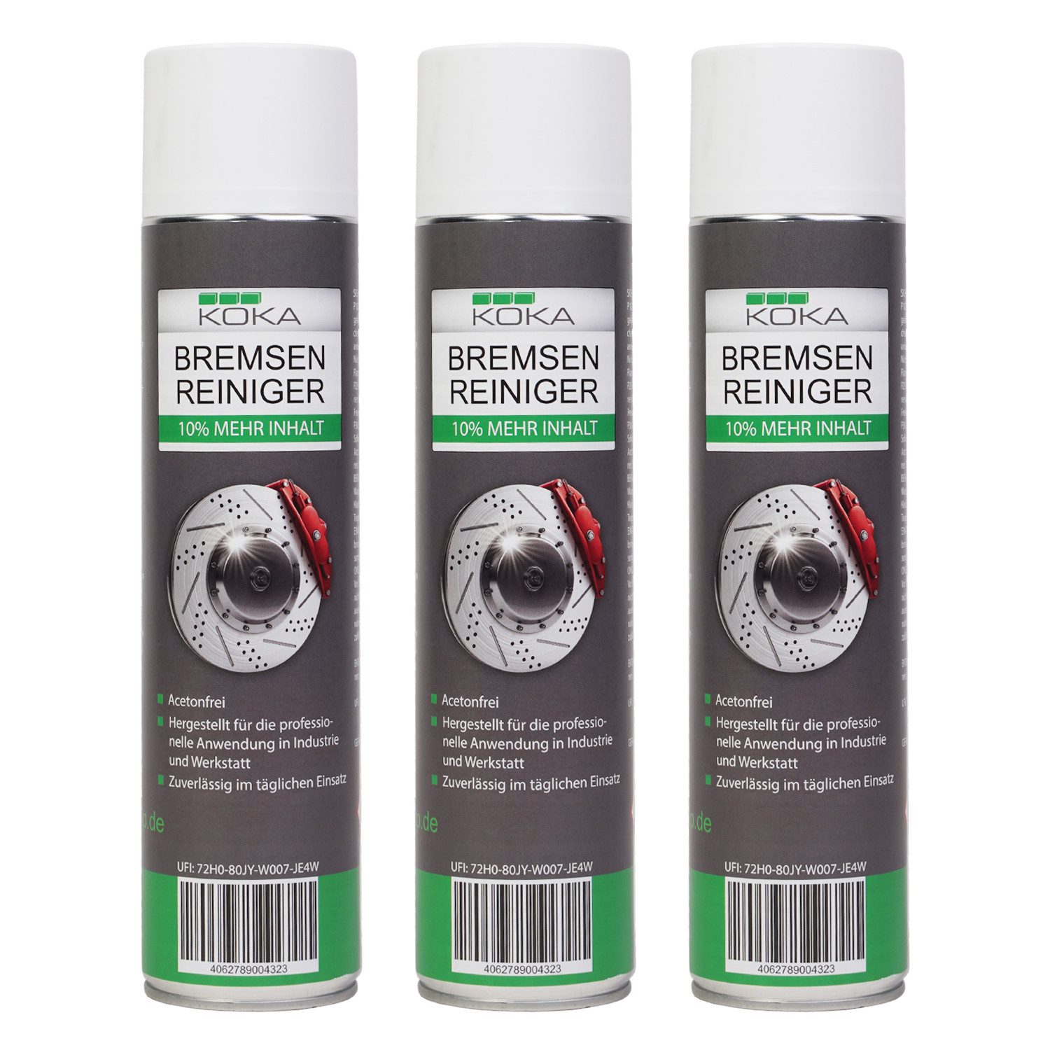 KOKA 3x Set Bremsen-Reiniger 360° Spray Teile-Reiniger Bremsenreiniger (Spar-Set, [3-St. 3x 660ml Dose Reinigung Entfettet für Auto Bremsen Maschinen Motor Kupplung etc)