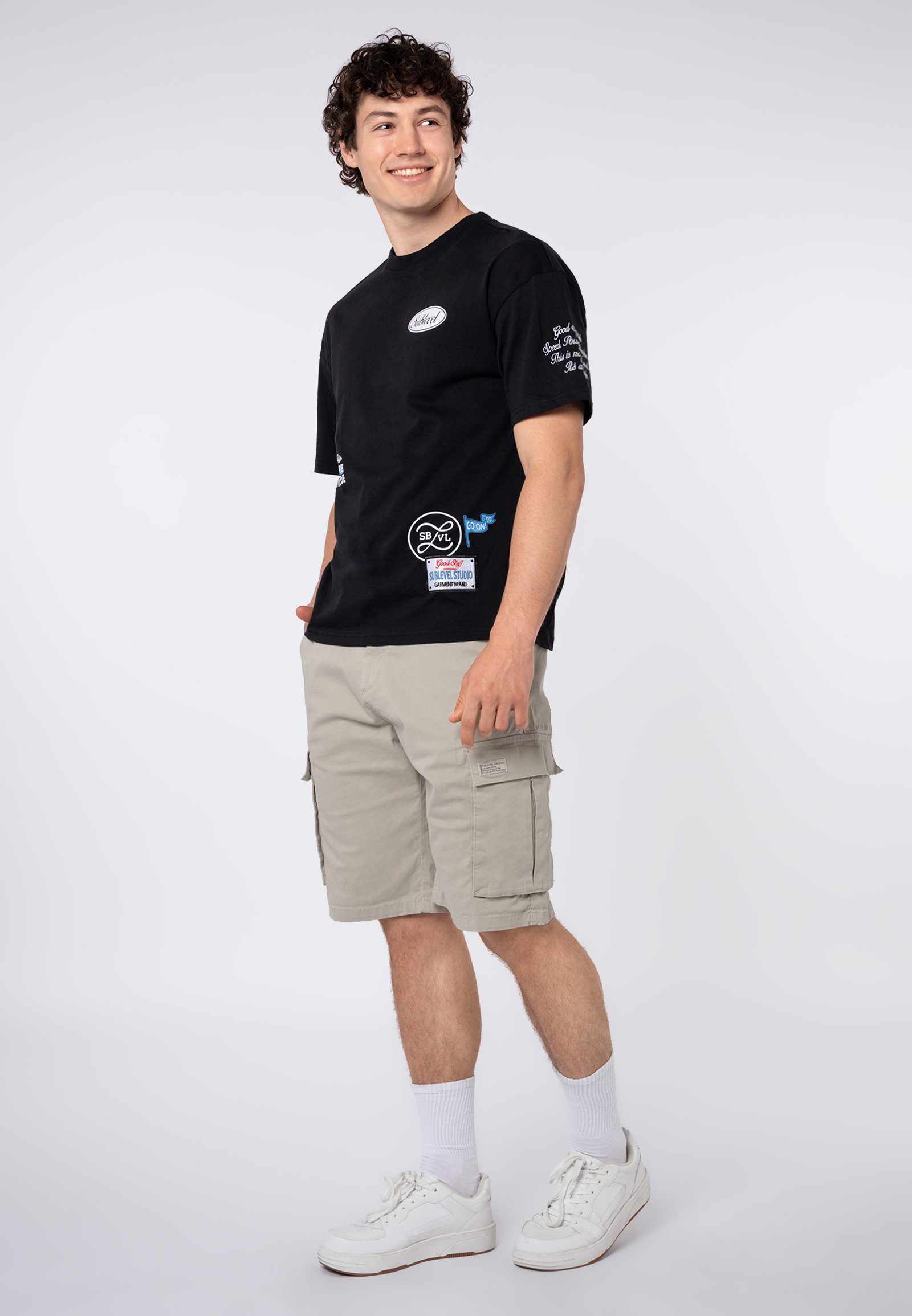 SUBLEVEL T-Shirt Herren Baumwoll T-Shirt bestickt Oversized Shirt mit Stickereien, Baumwolle
