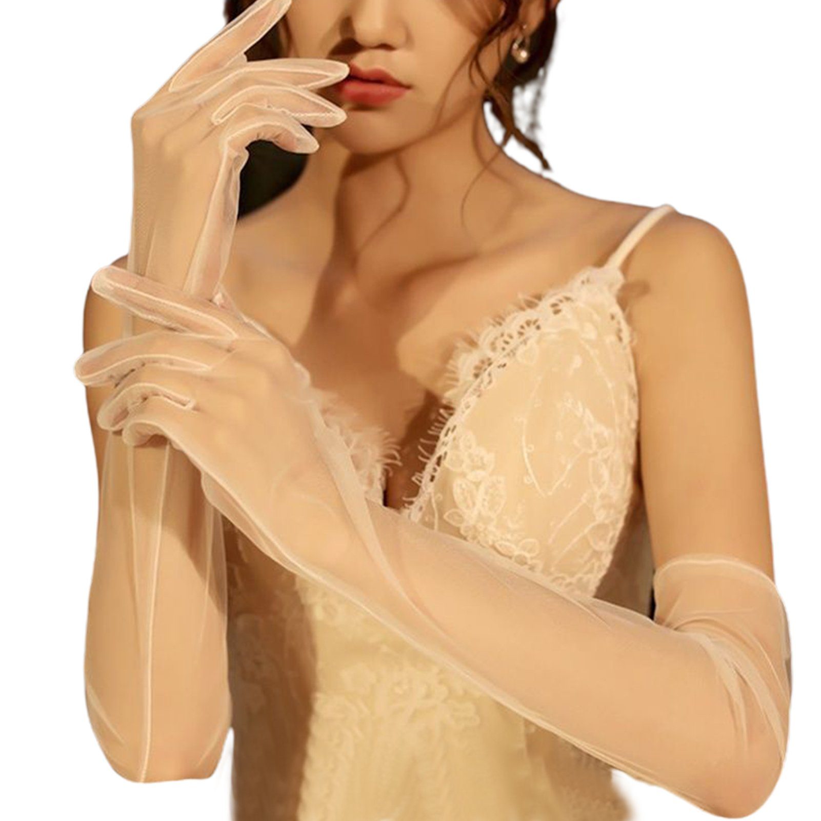 pearls Braut-Handschuhe no Aus Abendhandschuhe Tüll,Vintage-Perle,Brauthandschuhe Blusmart B Durchsichtigem Abendhandschuhe