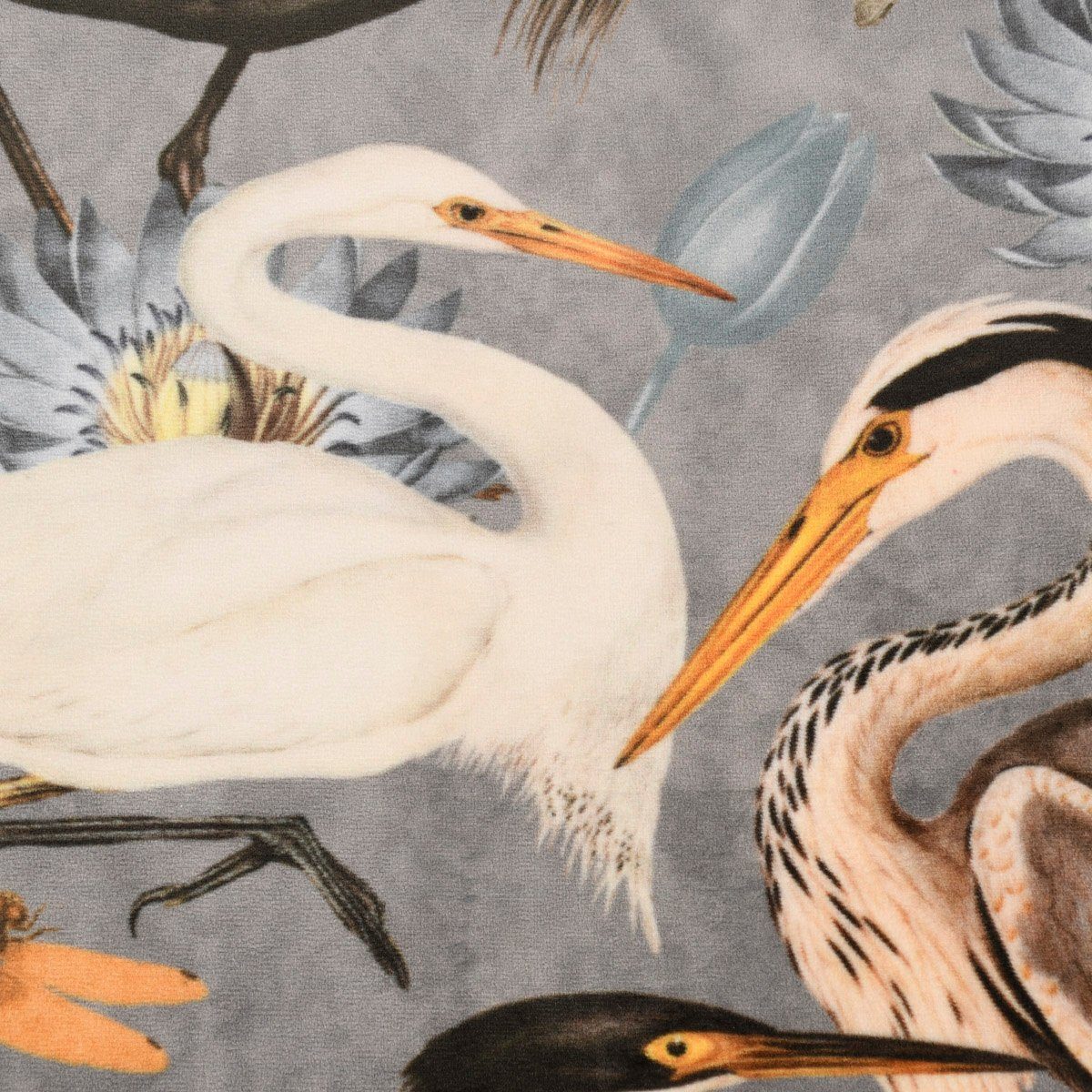 Thumbnail - SCHÖNER LEBEN. Stoff Samtstoff Dekostoff Samt Heron Bird Kranich Reiher Asia grau 1,45m