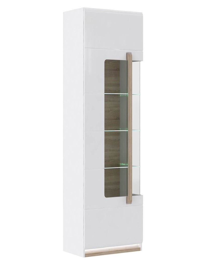 Eiche 5-St), Sonoma Hochglanz / 30, Aubry expendio Wohnzimmer-Set mit LED-Beleuchtung (Spar-Set, weiß