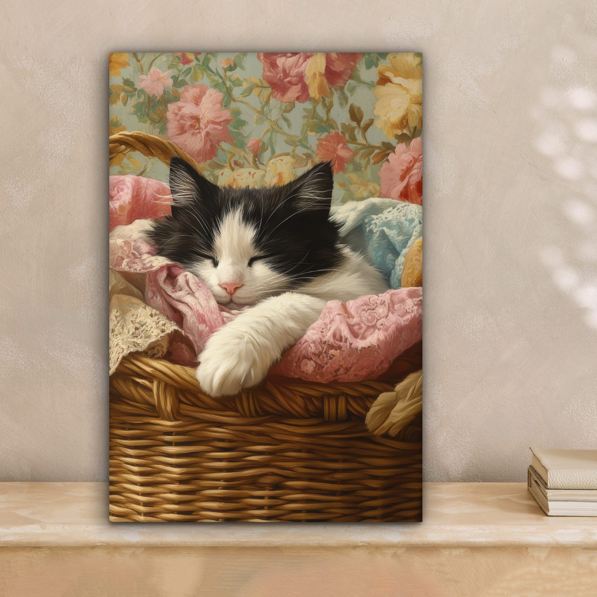 OneMillionCanvasses® Leinwandbild Katze - Blumendruck - günstig online kaufen