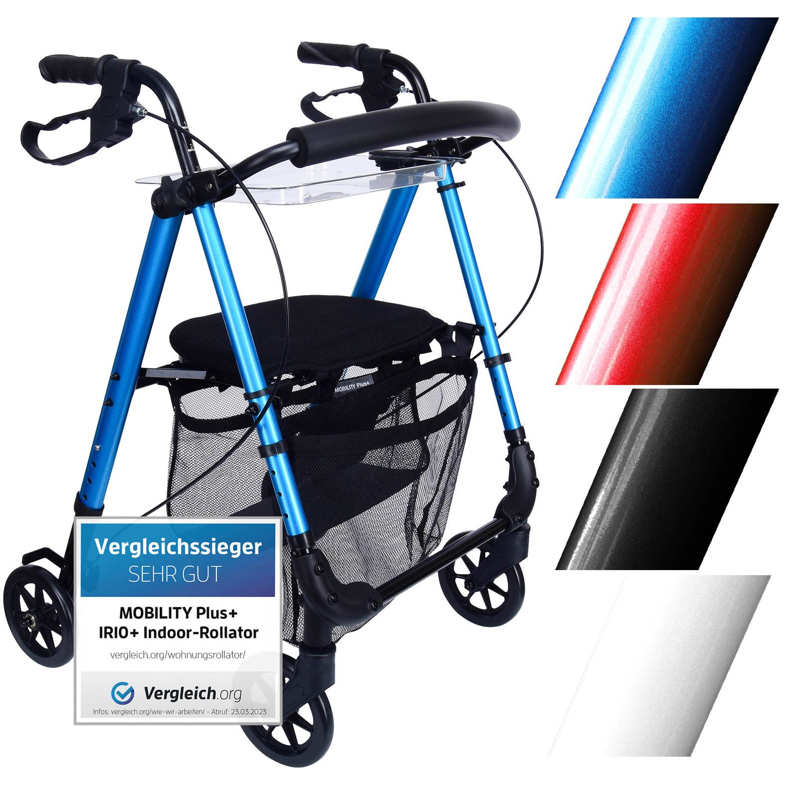 MOBILITY Plus+ Rollator IR10+ - Wohnungsrollator mit Tablett, Indoor Gehwagen - Leichgewicht, schmal und kompakt, klappbar, variabel
