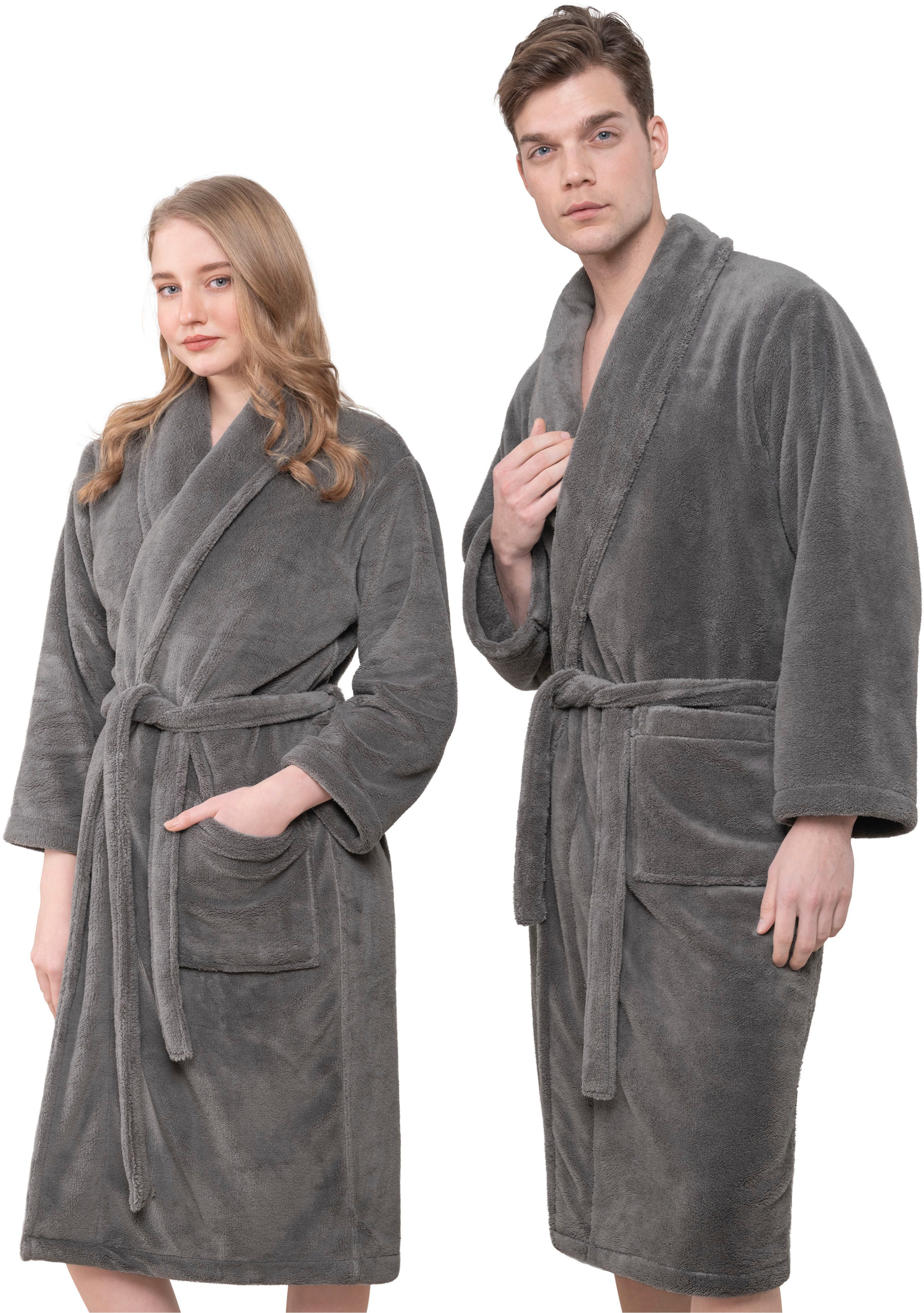 HAMMETEX Bademantel Bademantel unisex, ultraweicher & flauschiger Fleecemantel, Langform, Fleece, Schalkragen, Gürtel, ideal für Sauna & Spa, Hotelbademantel, Morgenmantel