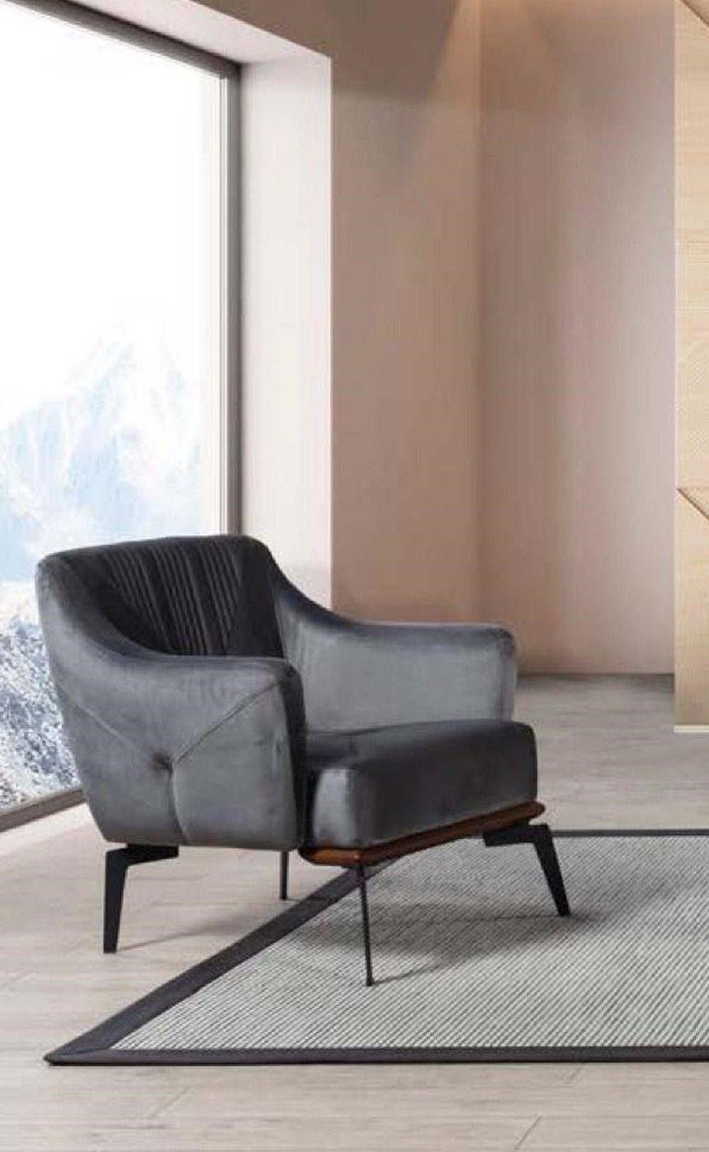 JVmoebel Sessel Luxus Sessel Polster Möbel Wohnzimmer Einsitzer Sessel Grau  Textil Neu, Maße: Sessel 75 x 75 x 80 cm
