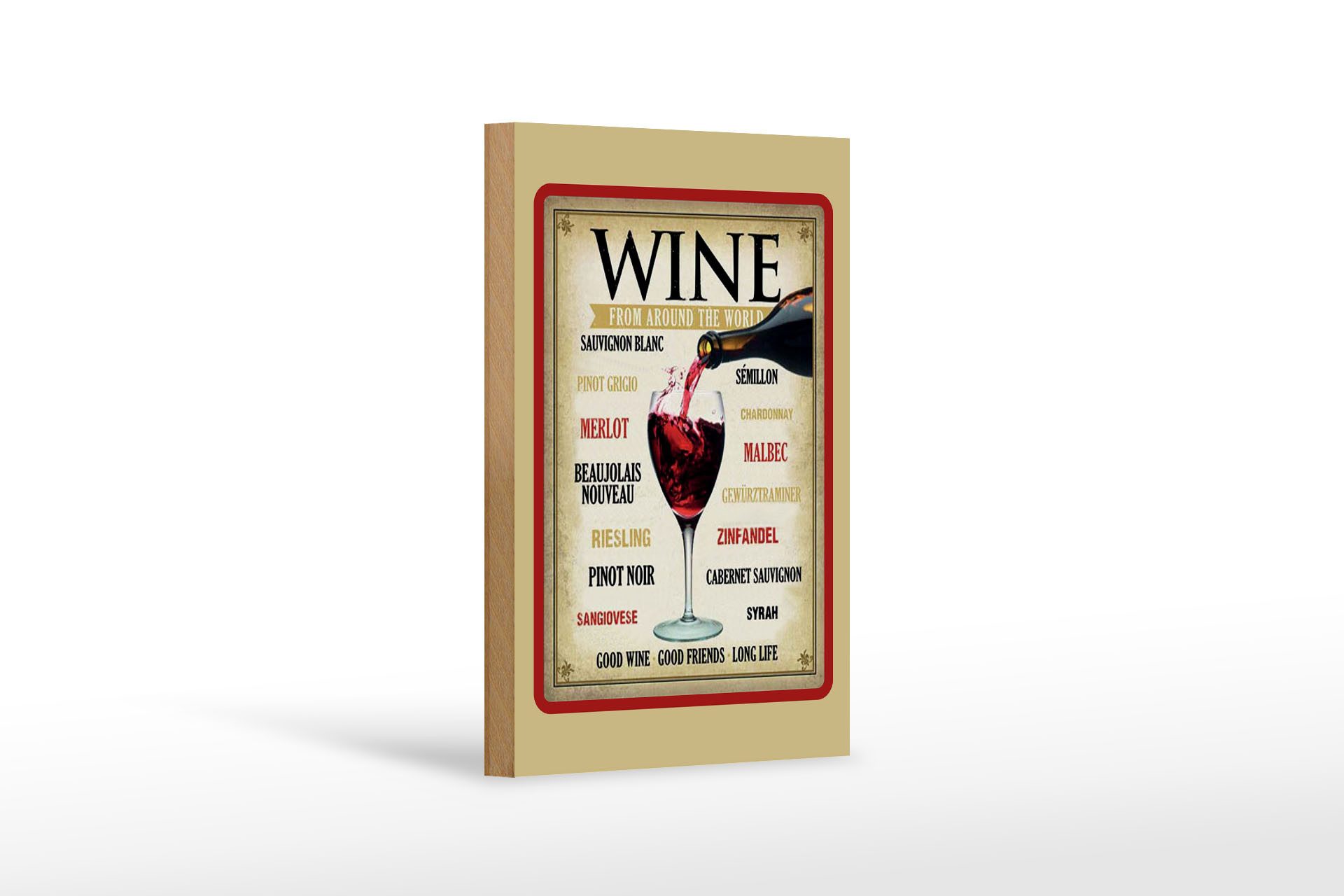 Femer GmbH Holzbild Alkohol 12x18 cm wine from around the world, (1 St), Glatte Holzfaserplatte (MDF), vorn beschichtet