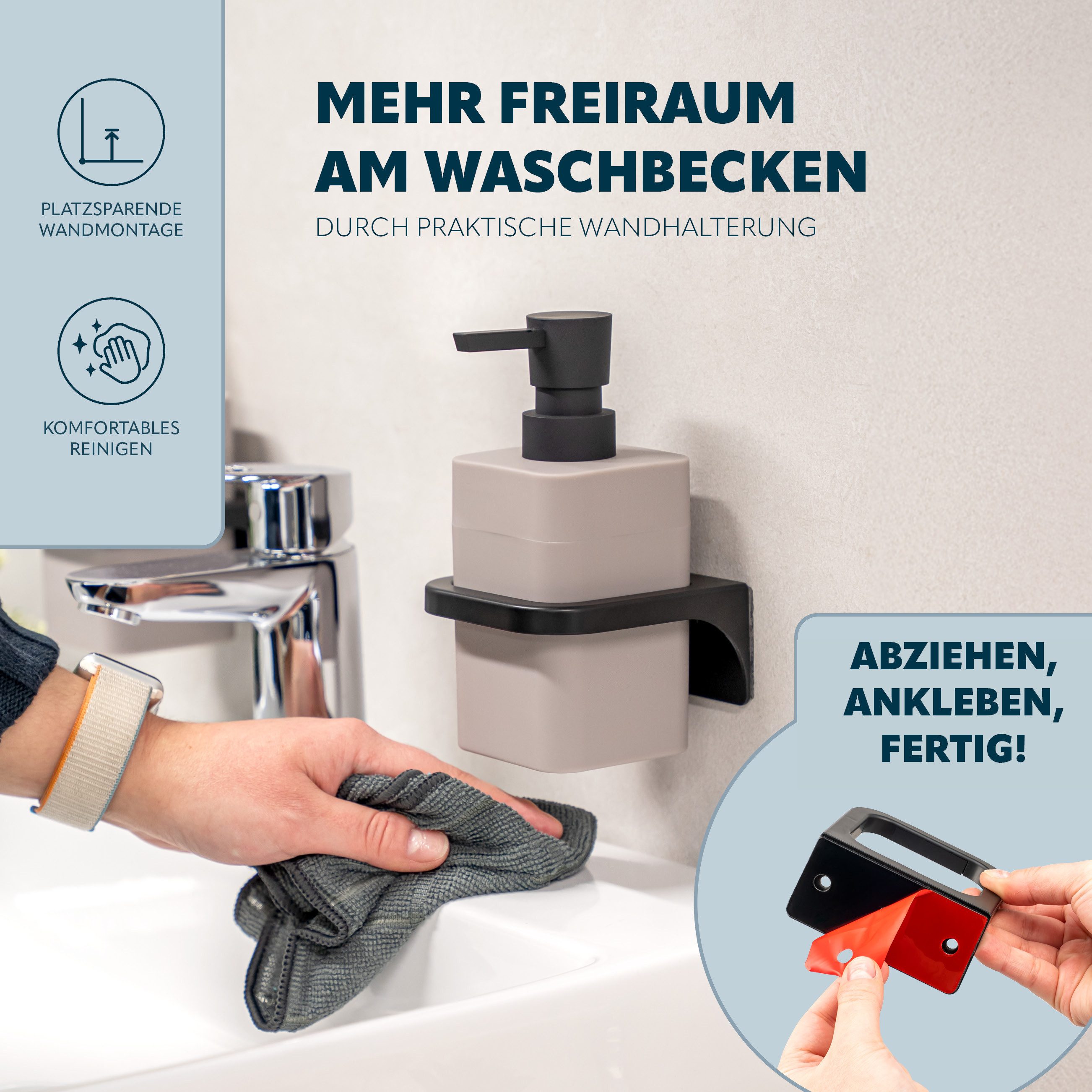 bremermann Seifenspender Bad-Serie SAVONA Softtouch inkl. Wandhalter, eckig, (1-tlg., inkl. Montagematerial), mit Wandhalterung – Bild 4 von 5