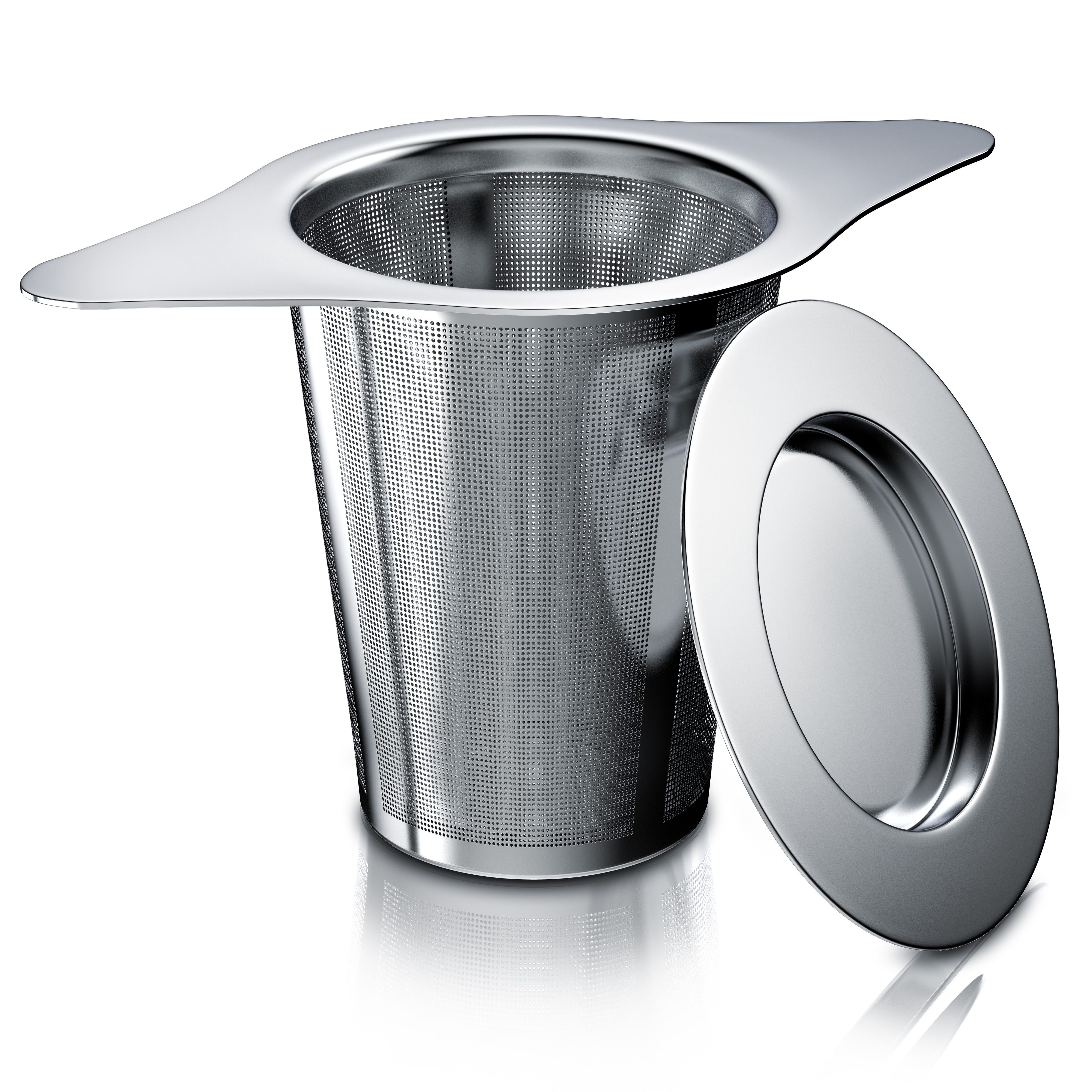 Arendo Teesieb aus Edelstahl, Doppelgriff & Multifunktionsdeckel, für Kannen & Tassen, Edelstahl 304, (1-St), Teefilter, Kräutersieb für Tee, Gewürze, Kräuter, Teeblätter, Kaffee