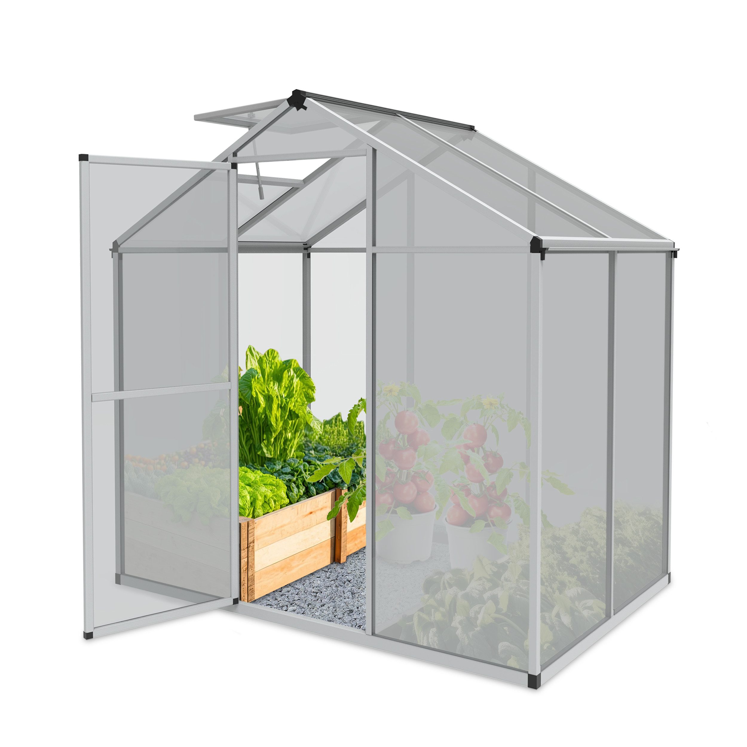 Onbest Gewächshaus Aluminium 4mm mit Erdanker und Regenrinnen, BxTxH: 185 x 125 x 195 cm, 4 mm Wandstärke, 195cm Stehhöhe, mit Dachfenster  | Rabatt: 19%