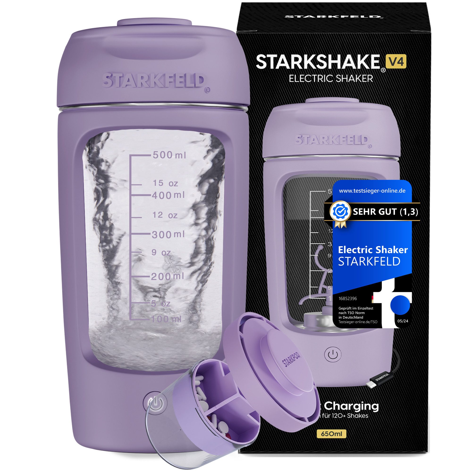 STARKFELD Elektrischer Shaker STARKSHAKE® V4 – „ausgeziechnet als bester elektrischer Shaker“, 30 W, 650 ml, Selbstreinigend