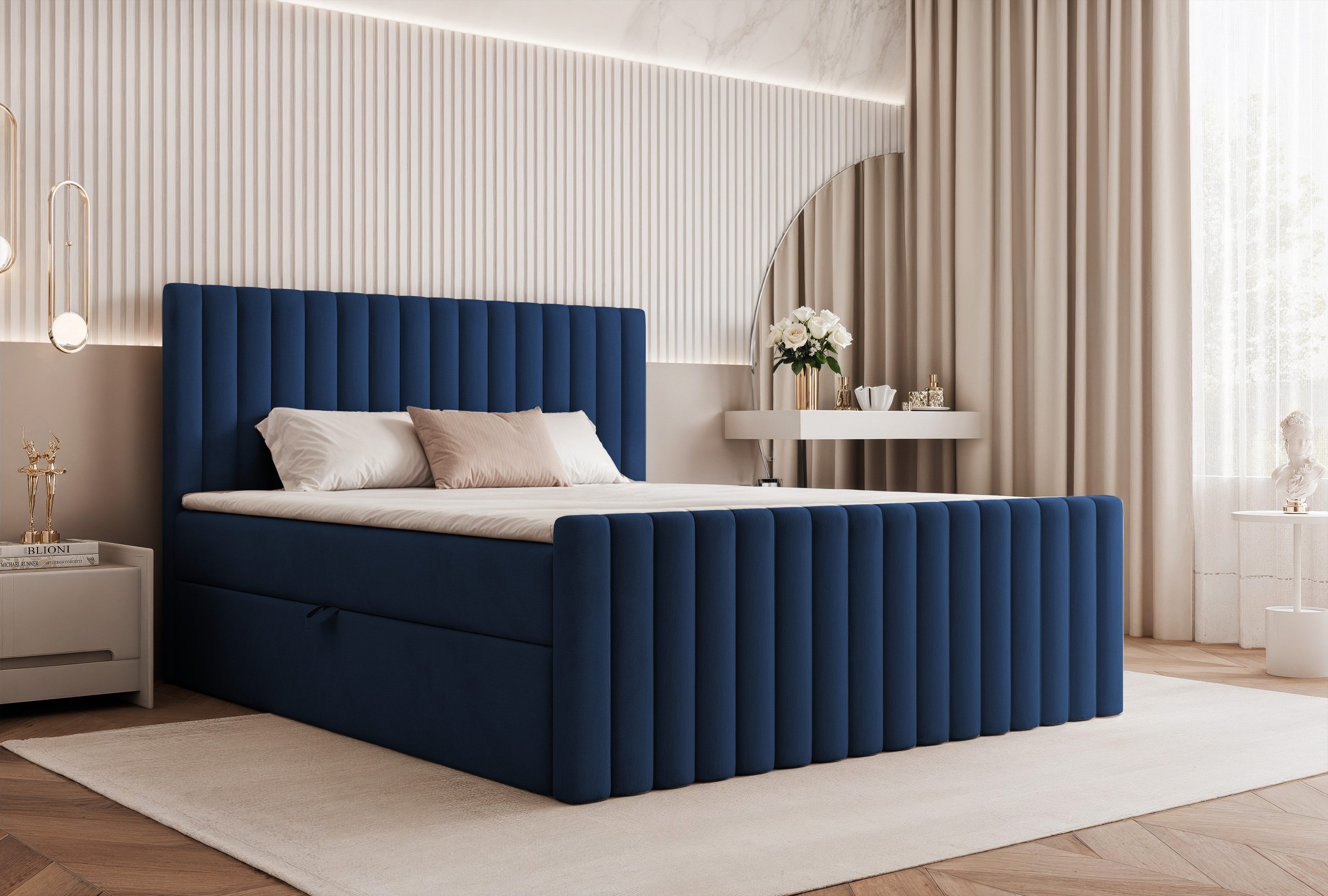 yourhouse24 Boxspringbett PARMA inkl. Bettkästen – Vertikales Design in Samt (Cleanaboo)