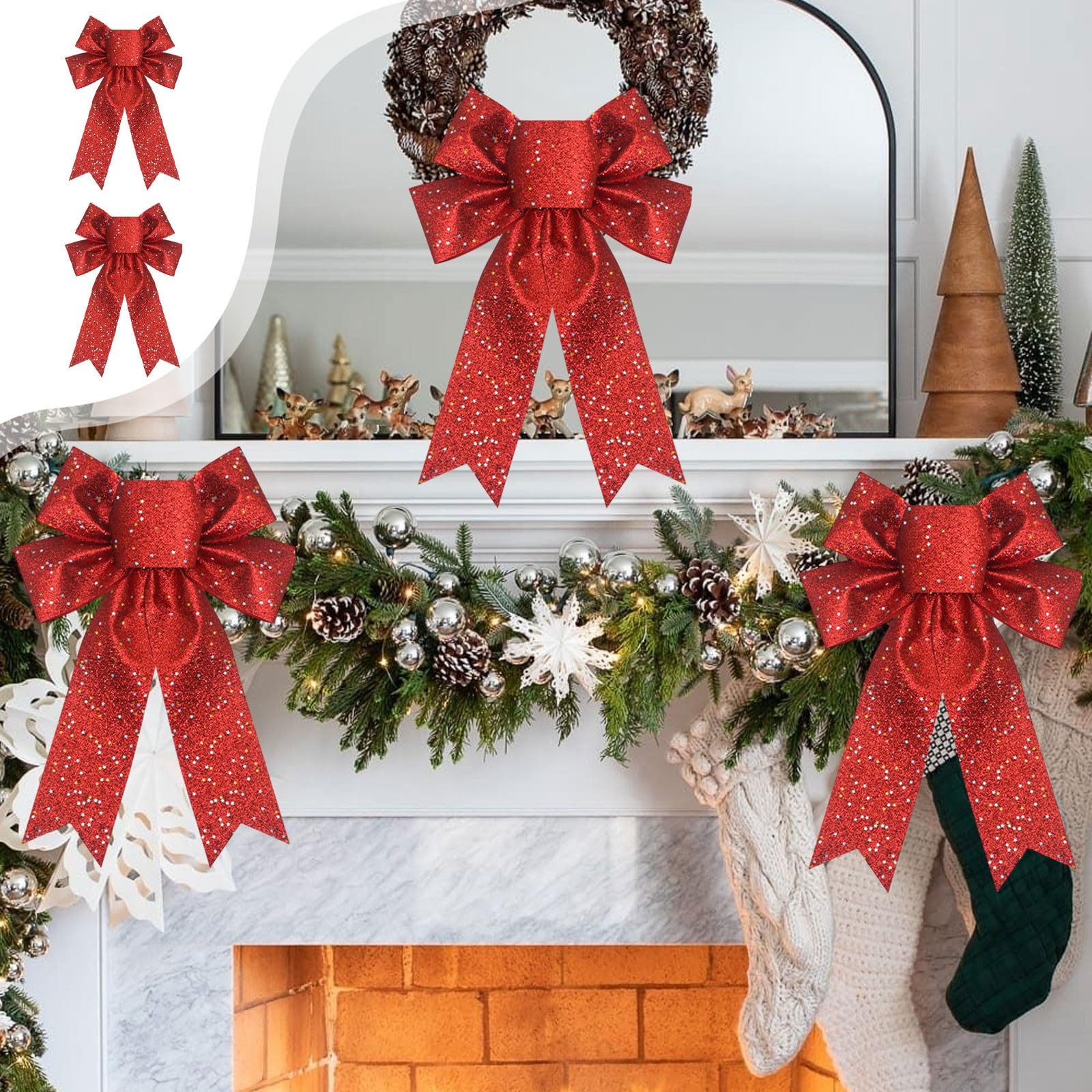 Coonoor Weihnachtsbaumschleife Weihnachtsschleife Geschenkschleife, Schleife Dekoration Keine Montage (6-tlg), Kranz Schleife für Verpackung Hochzeit Party Garten Dekoration