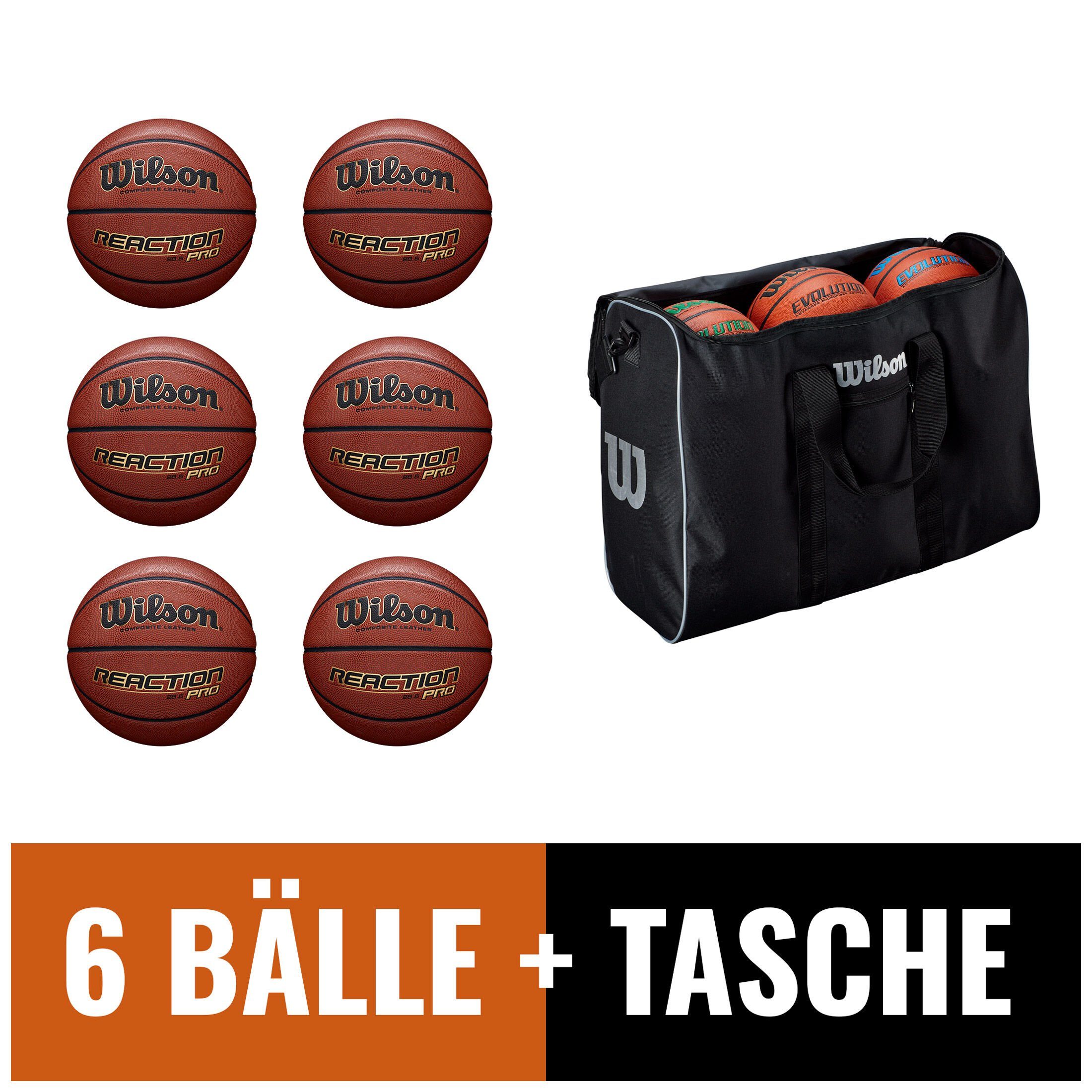Wilson Basketball Reaction Pro 6er Ballpaket mit Travel Bag