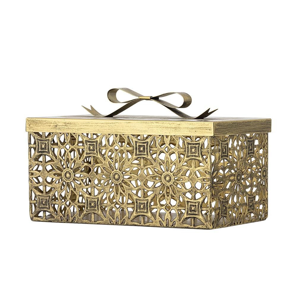 Bloomingville Aufbewahrungsbox Gretl Box mit Deckel Weihnachtsdeko, Gold, Metall, Aufbewahrungsbox, Schleifendeckel, Goldoptik, Geschenkverpackung