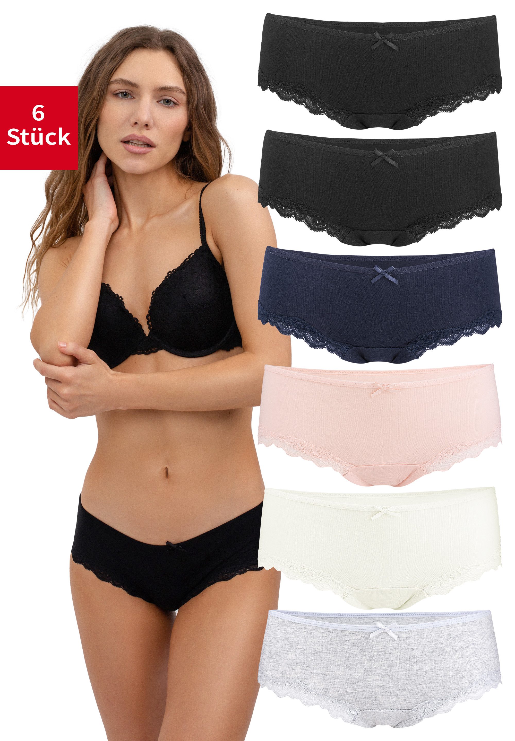 Fabio Farini Panty Frauen Unterwäsche - Damen Slips aus Baumwolle (Packung, 6-St) im Bikini-Style mit dezenter Spitze