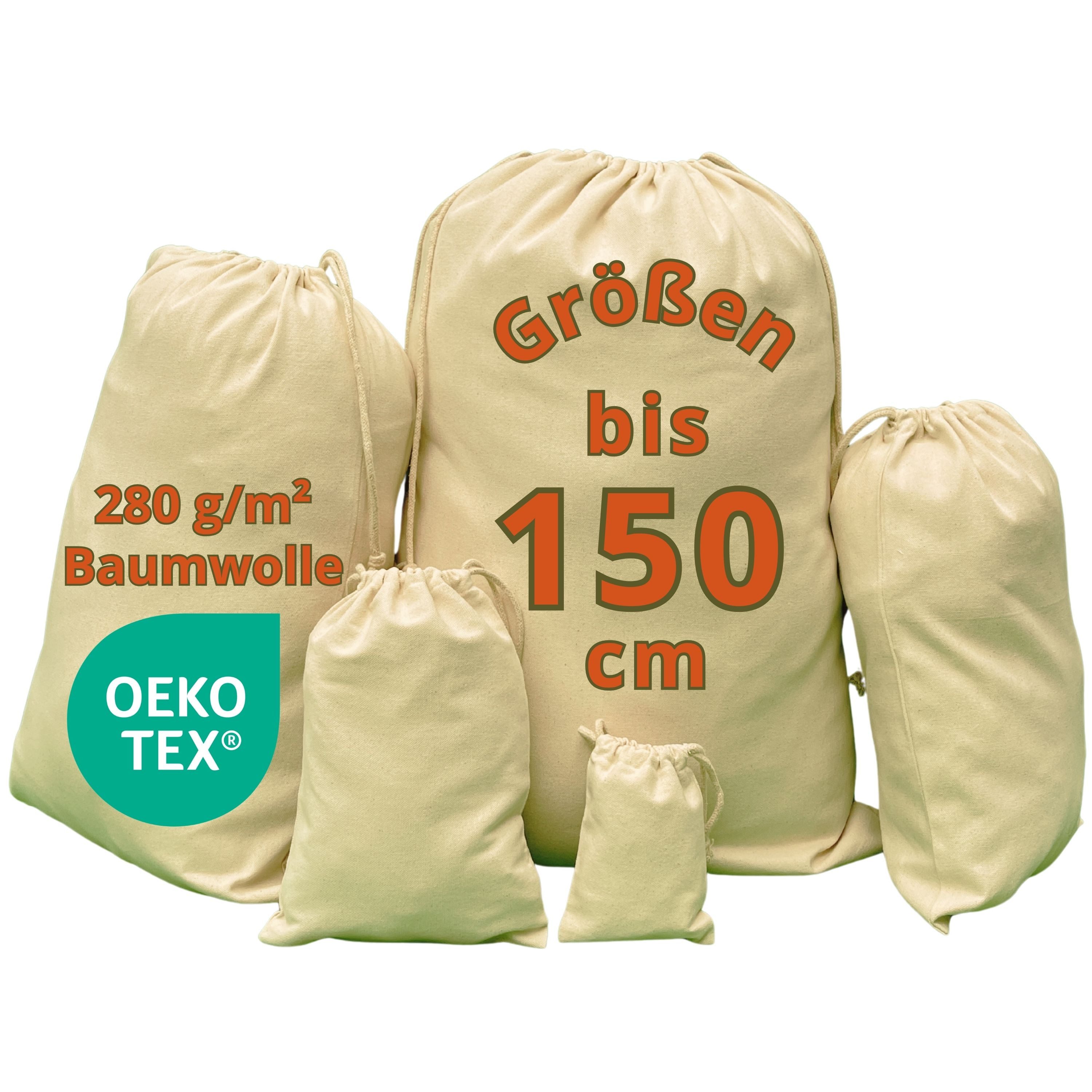 WIESEN.design Wäschesack Baumwollbeutel - 280 g/m² OEKO-TEX® zertifizierte Heavy-Duty Baumwolle (Set, 2 St., kostenfreier Versand - Stoffbeutel mit beidseitigen Kordelzug), gratis Lieferung