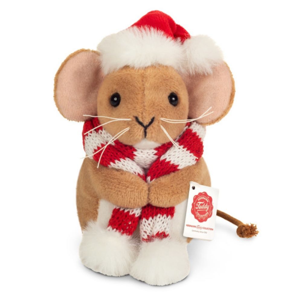 Teddy Hermann® Kuscheltier Weihnachtsmaus mit Schal 11cm braun Plüschmaus Stofftier