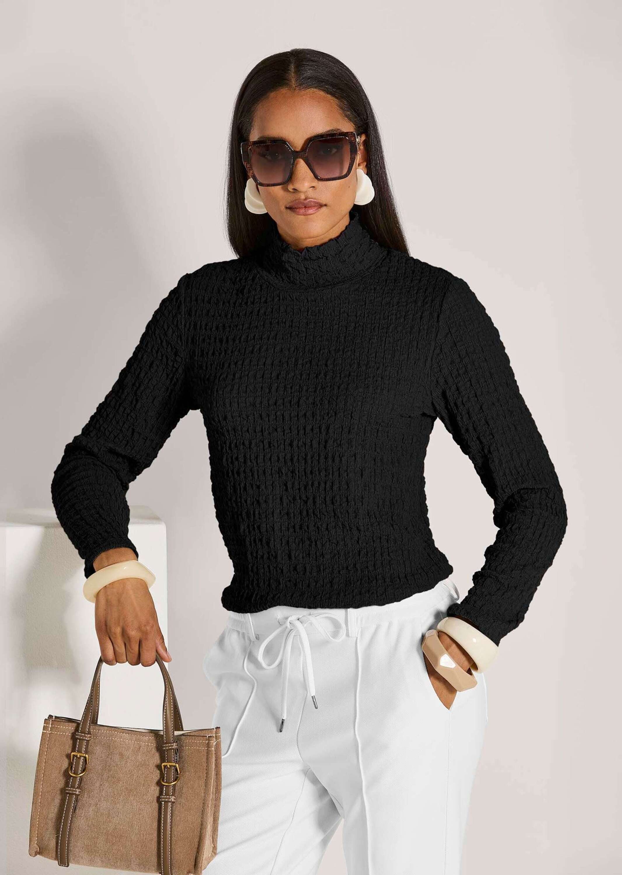 MADELEINE Langarmshirt Elegantes Oberteil mit Stehkragen Feinstrukturierter Jersey, langärmelig, modern – Bild 3 von 5