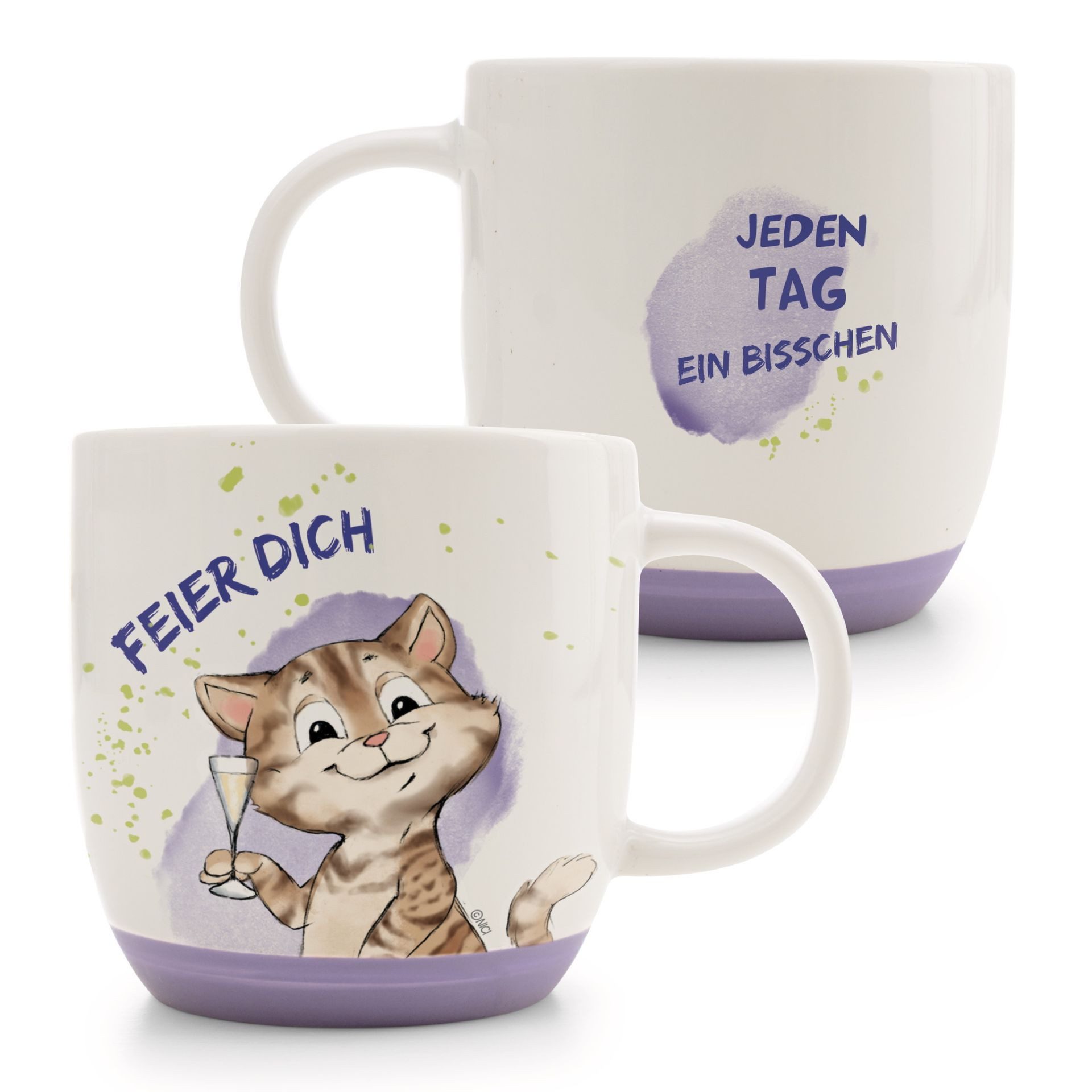 Nici Tasse Nici Katze "Feier Dich" weiß/lila 400 ml