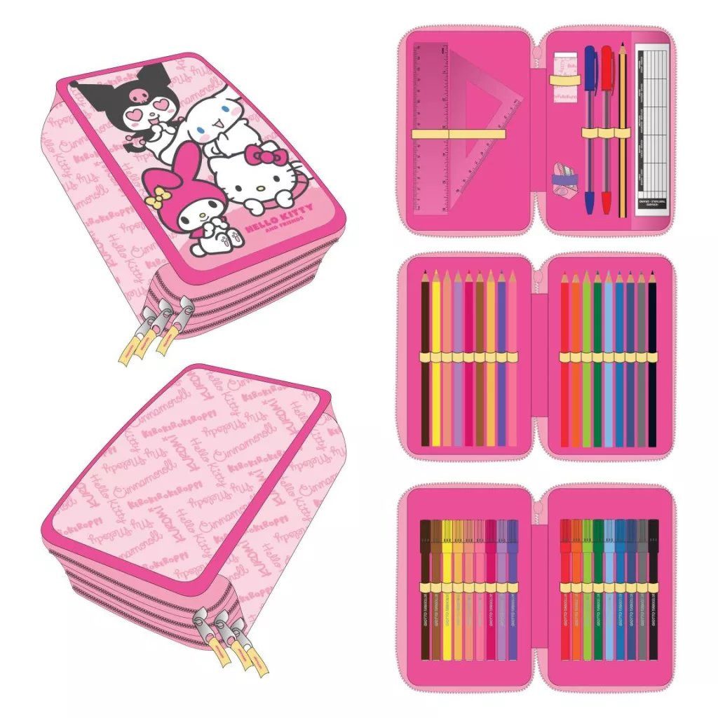 Hello Kitty Federmäppchen Hello Kitty Kawaii Cuties gefülltes 3-stöckiges Federmäppchen