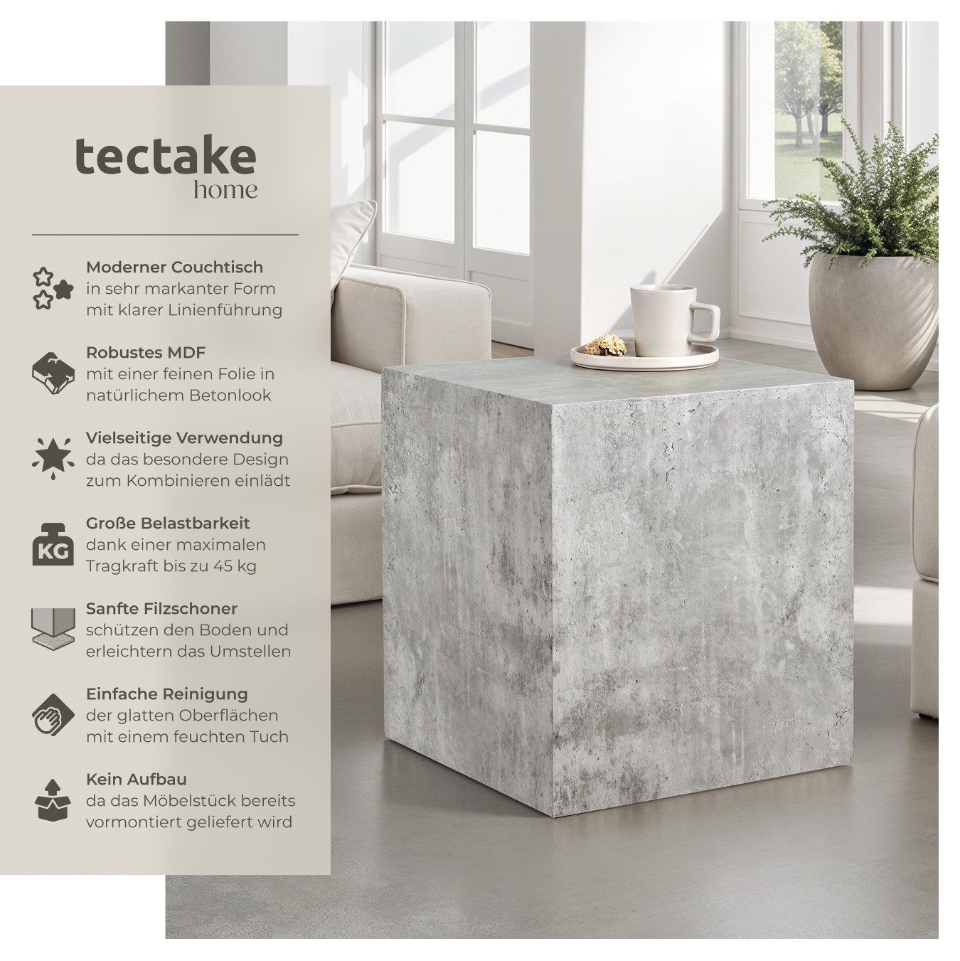 tectake Couchtisch Beistelltisch Lasley, Belastbarkeit 45 günstig online kaufen