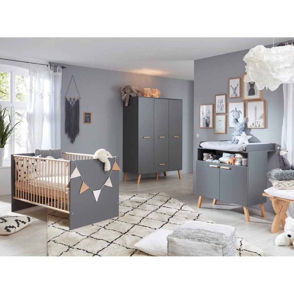 Lomadox Babyzimmer-Komplettset MANISA-19, (3-tlg), Grau mit Absetzungen in günstig online kaufen