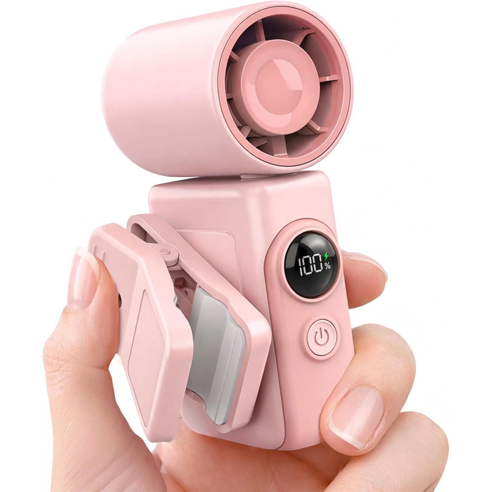 MOPUEA Mini USB-Ventilator Tragbarer Mini Ventilator 3in1 Clip USB Stark & Leise, 360° drehbar, LED Anzeige, USB Akku, Clip, tragbar