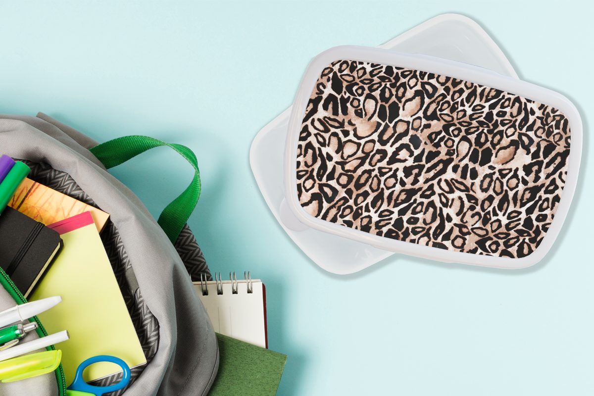 Jungs Lunchbox Brotbox und und - Erwachsene, MuchoWow Pantherdruck Schwarz für Flecken, Brotdose, - (2-tlg), Braun Mädchen weiß Kunststoff, - Kinder für