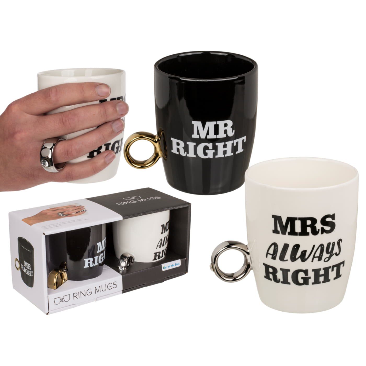 ReWu Becher Keramik BEcher Mr. Right & Mrs Always mit Ring Griff 2er Set, 1-tlg., Melamin