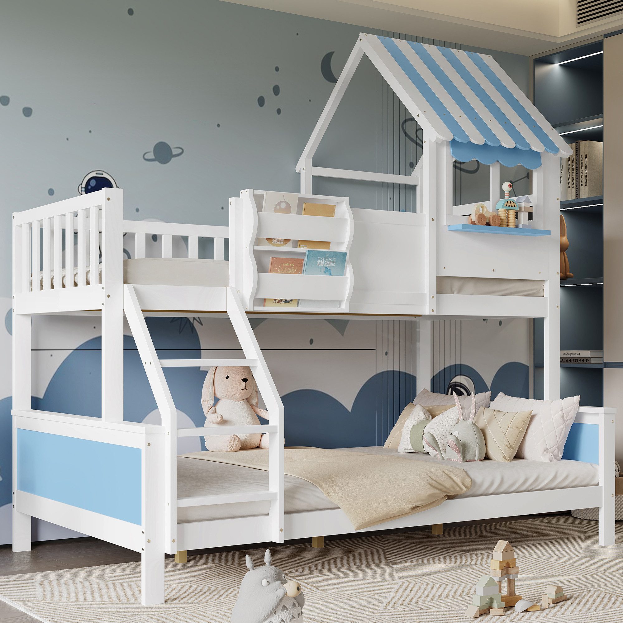 Flieks Etagenbett, Fensterform Kinderbett 90/120x200cm mit Schrägleiter & G günstig online kaufen