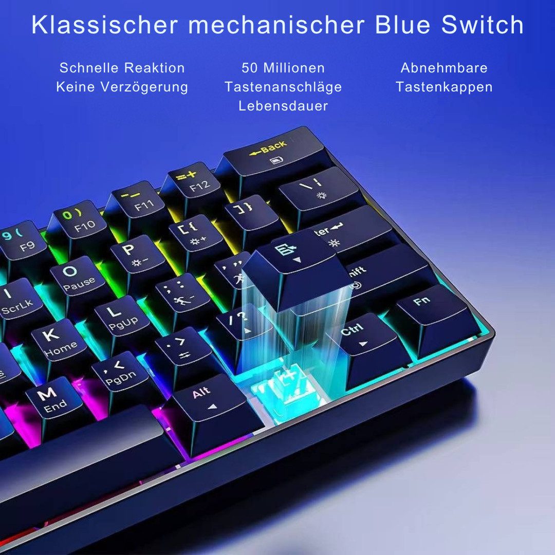 Goldstern-Tech CX23 Kompakte 61-Tasten Kabelose Gaming-Tastatur (mit 3 Verbindungsmodi, RGB, Blue Switches & Wireless) – Bild 5 von 5