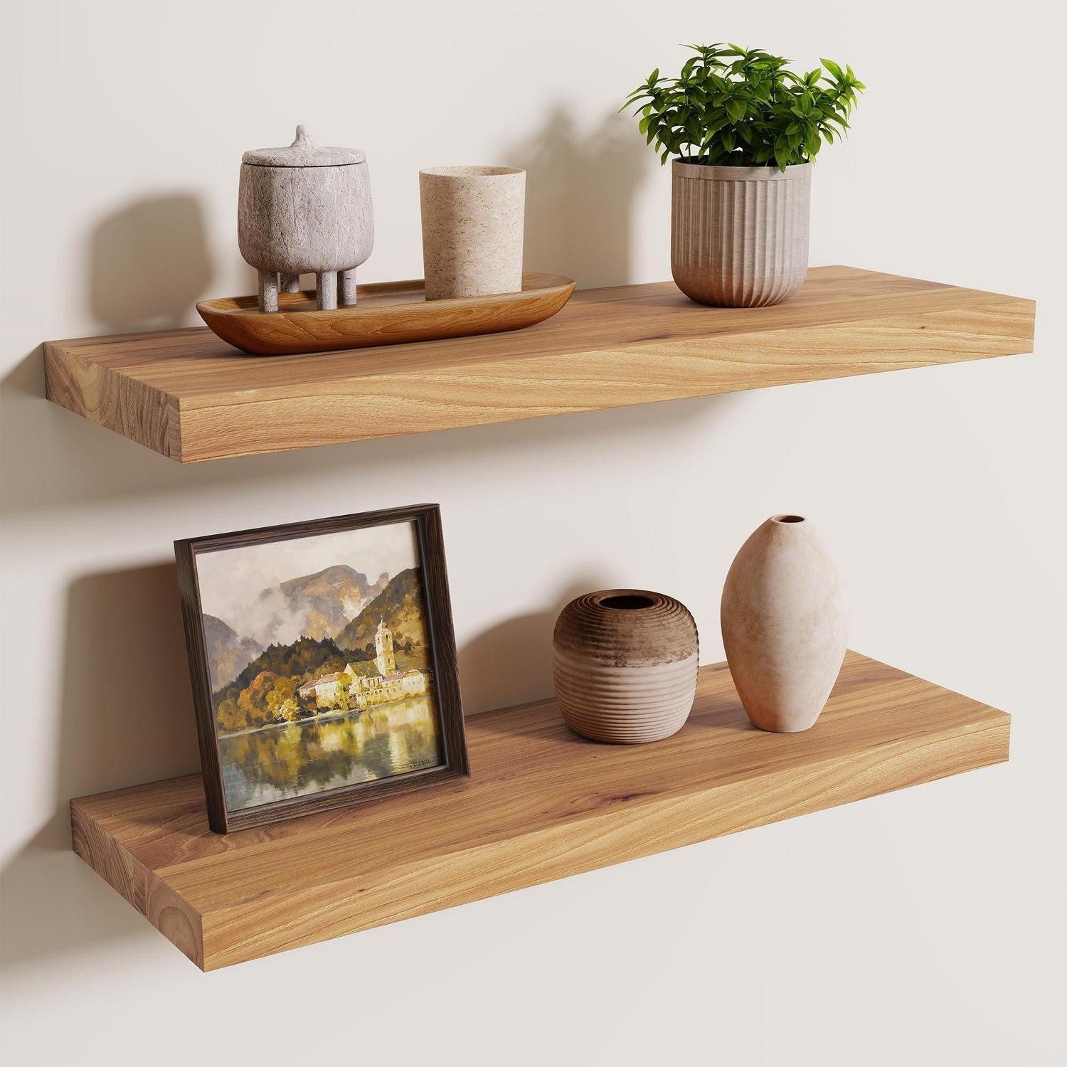 LuxusKollektion Wandregal Schweberegal 2er Set Ulmenholz natur 60x20cm, 2-tlg.