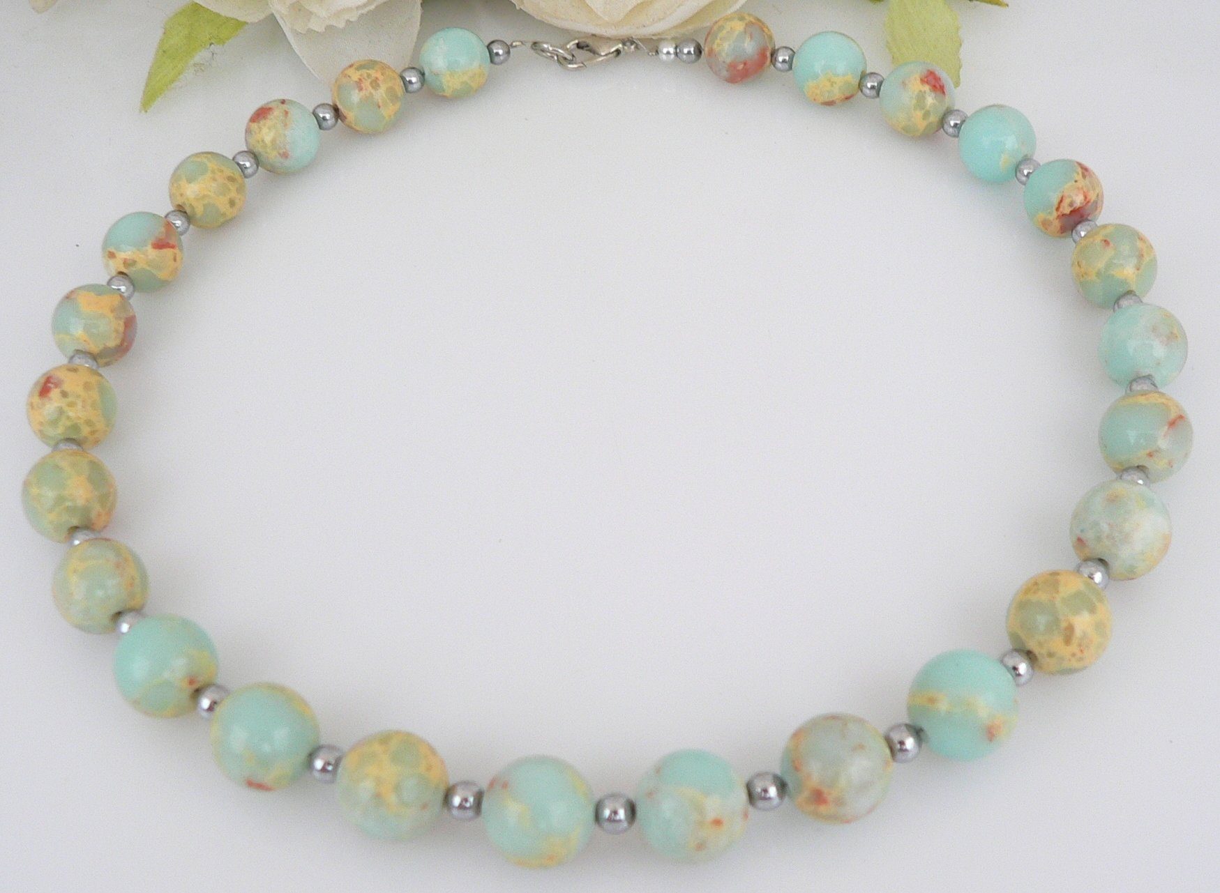 traumschmuck Collier 208p Halskette Ювелірні вироби,-Edelstein Impressions JASPIS aqua terrakotta (Geschenk, Muttertag, Weihnachten, Geburtstag, Valentinstag, incl. Ювелірні виробиbox), handgefertigt, Made in Germany