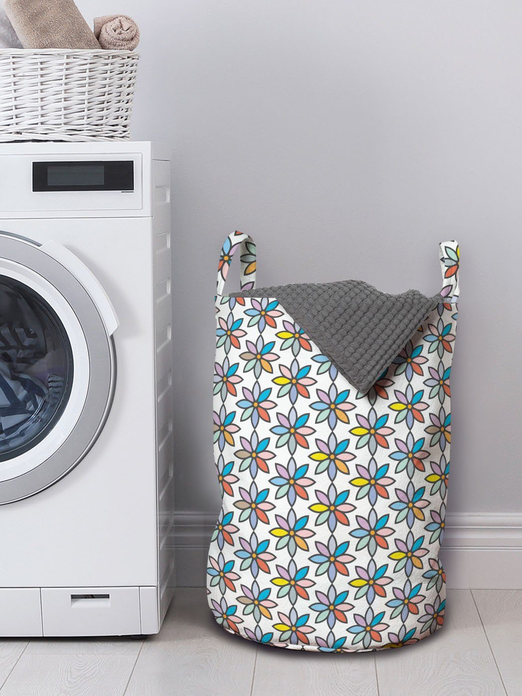 Kordelzugverschluss Waschsalons, für Frühlings-Zeit Griffen Farben Wäschesäckchen Wäschekorb Bunte Abakuhaus mit Gedämpfte