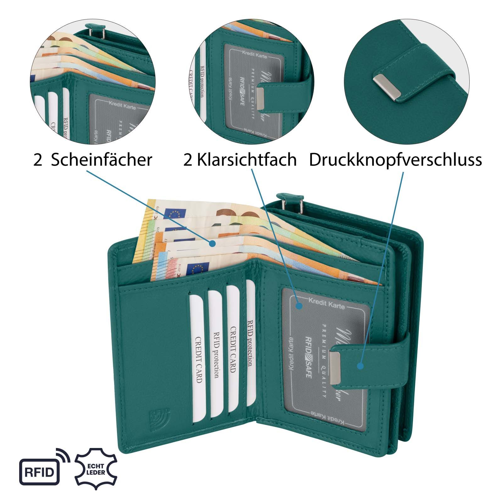 Money Maker Geldbörse RFID Damen Geldbörse Portemonnaie Geldbeutel Damenbörse Leder, Damen Geldbörse klappbar mit Drückknopf Portemonnaie Geldbeutel