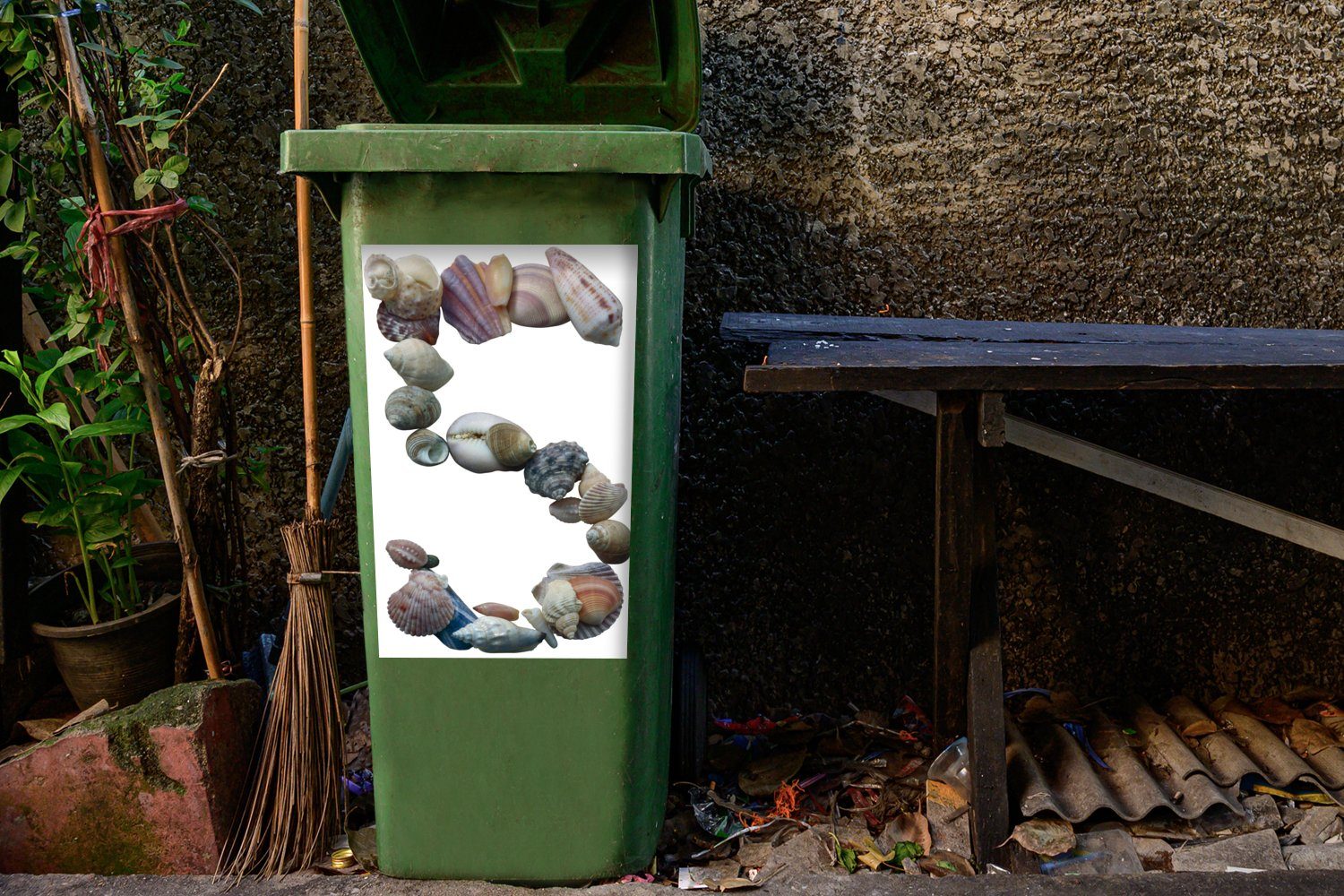 Abfalbehälter Container, Wandsticker (1 fünf Sticker, als Muscheln Nummer MuchoWow Mülleimer-aufkleber, St), Mülltonne,