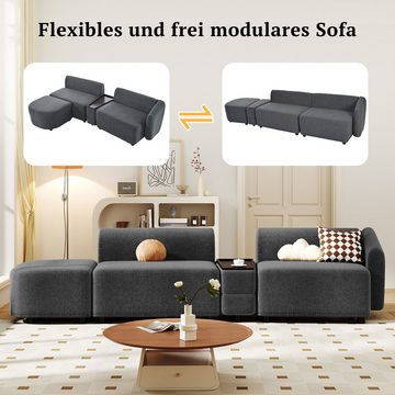 MODFU Loungesofa Dreisitzer-Sofa mit Schlaffunktion, mit Couchtisch-Aufbewahrung, modernes Design, Polstermöbel