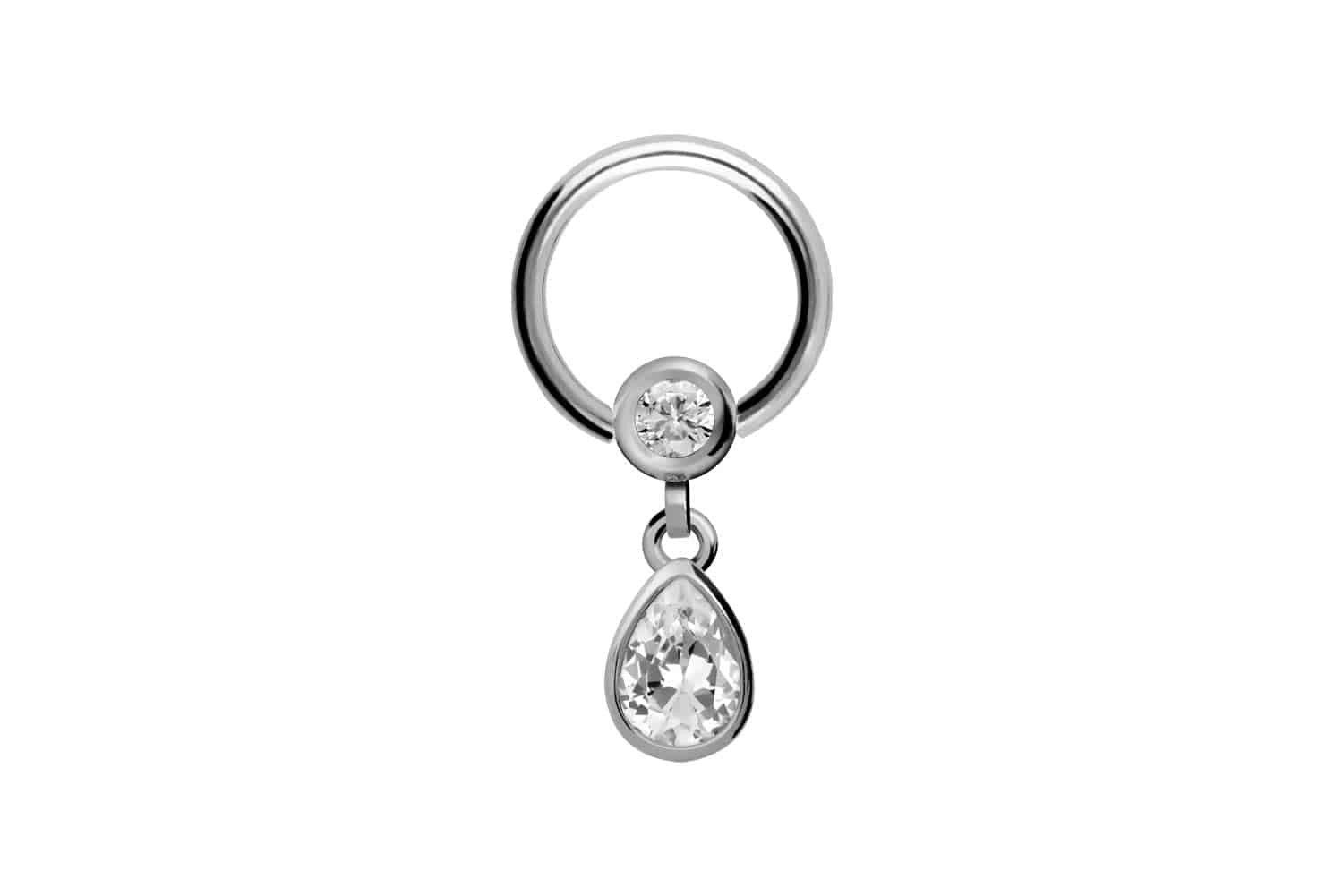 PIERCINGLINE Nasenpiercing Chirurgenstahl Klemmkugelring KRISTALLTROPFEN (Klemm-Ringe, 1-tlg)