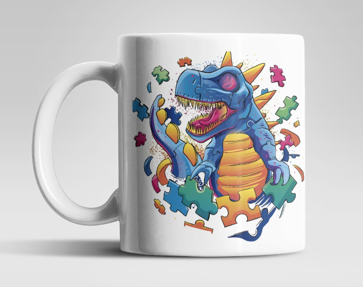 WS-Trend Tasse T-Rex Dino Puzzle Kaffeetasse Teetasse mit Henkel, Keramik, 330 ml