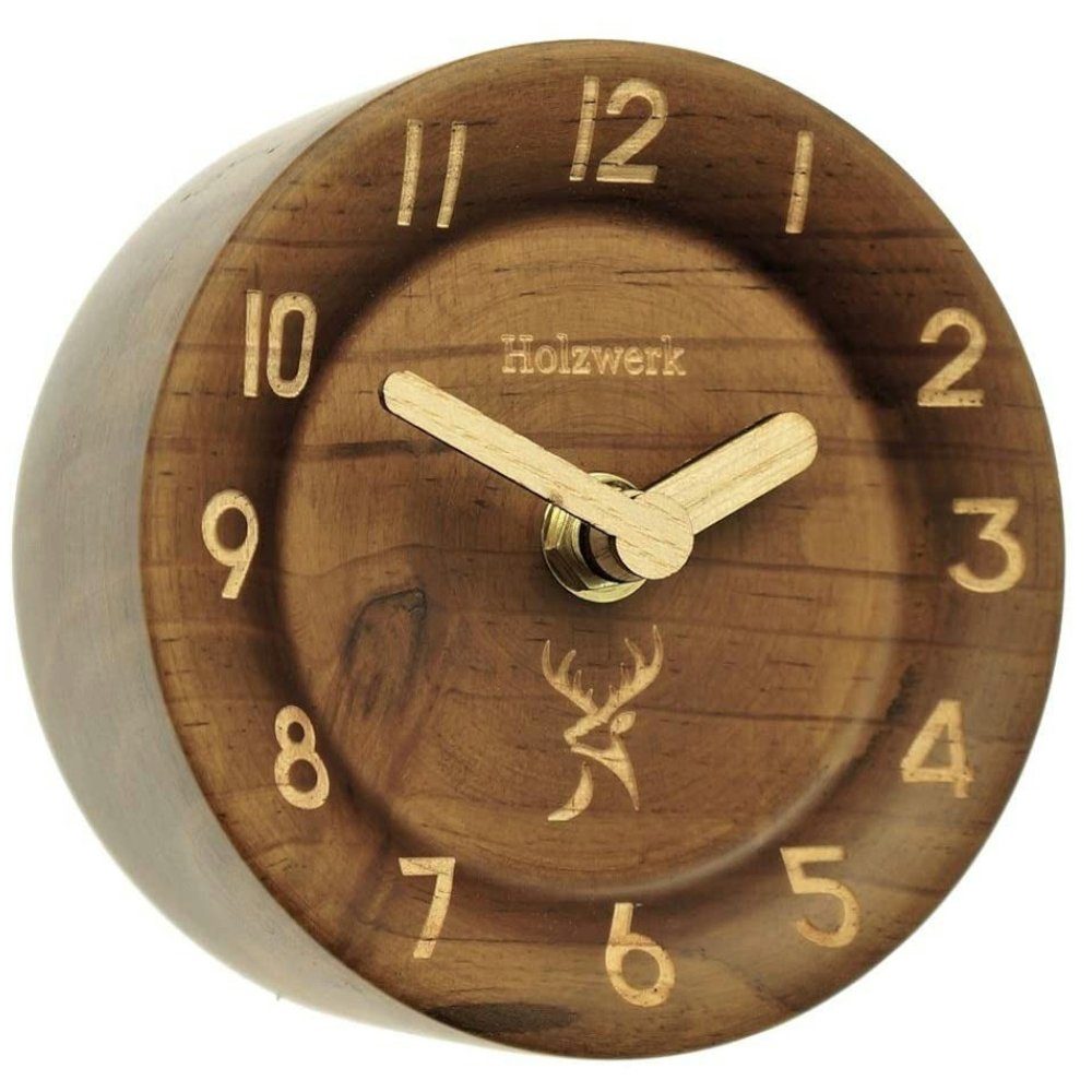 Holzwerk Tischuhr ALFELD runde designer retro Tisch Uhr aus Holz in braun